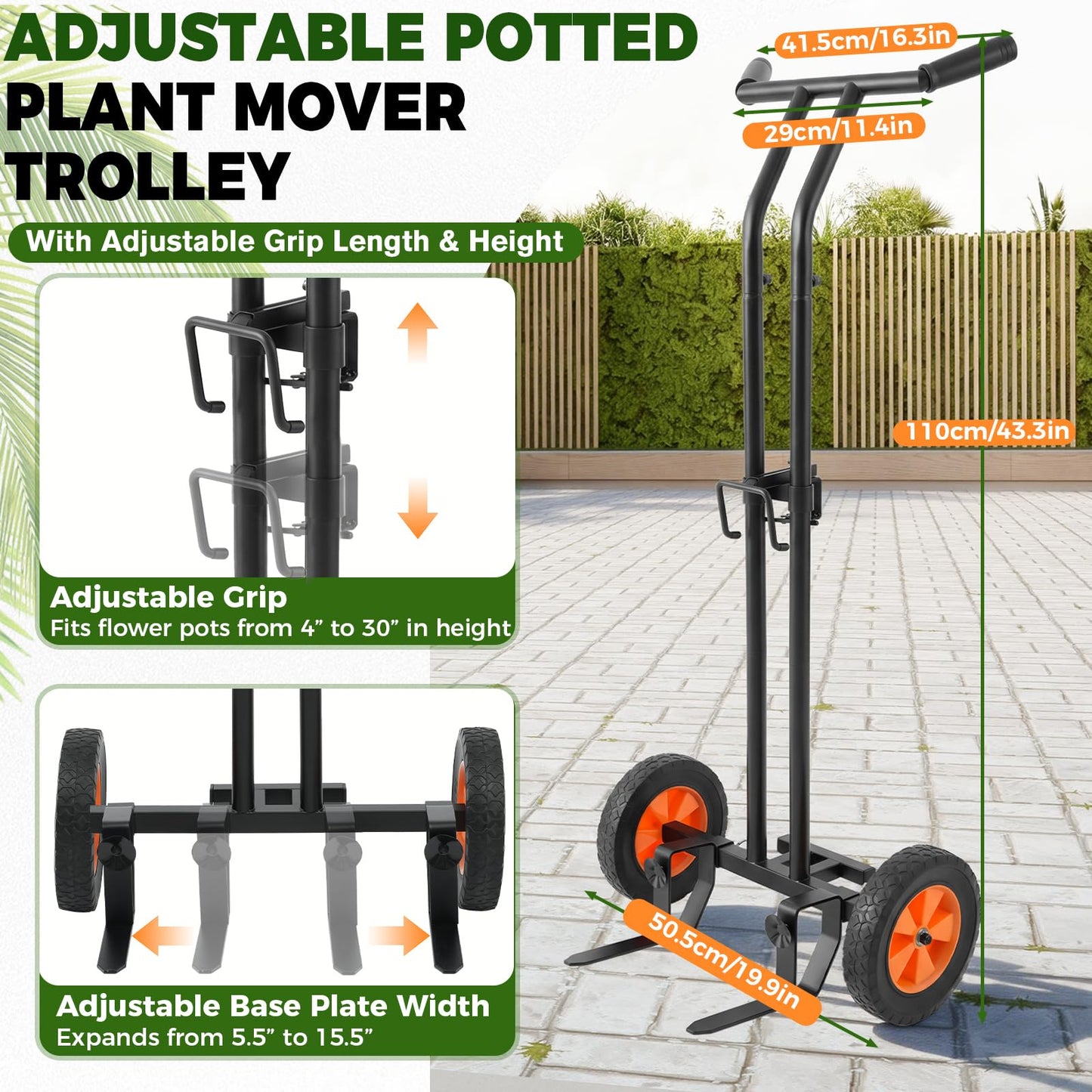 AUROPEAK Rolling Plant Caddy with Wheels Heavy Duty, Plant Dolly with Adjustable Forks and Grips,Suction Cups,Potted Plant Mover,Indoor & Outdoor Plant Trolley Cart with Strap for Planter Flower Pots