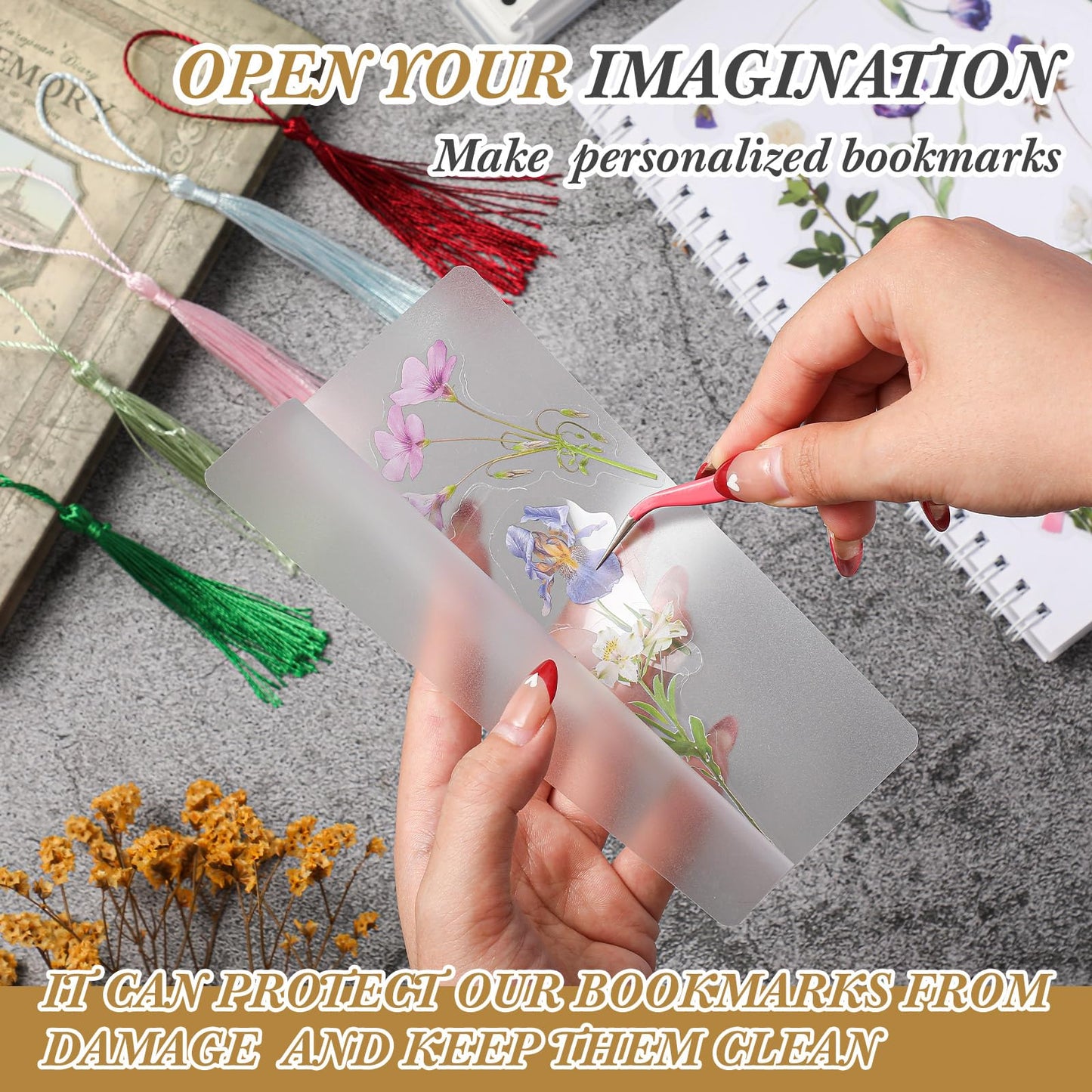 Fuyoooo 301 Pcs DIY Bookmark Making Kit 150 Bookmark Laminating Pouches 5 Mil Hot Laminator Sleeves with 150 Rainbow Tassels and Puncher Fit Most Pouch Laminating Machines(2.36 x 6.3 Inches)