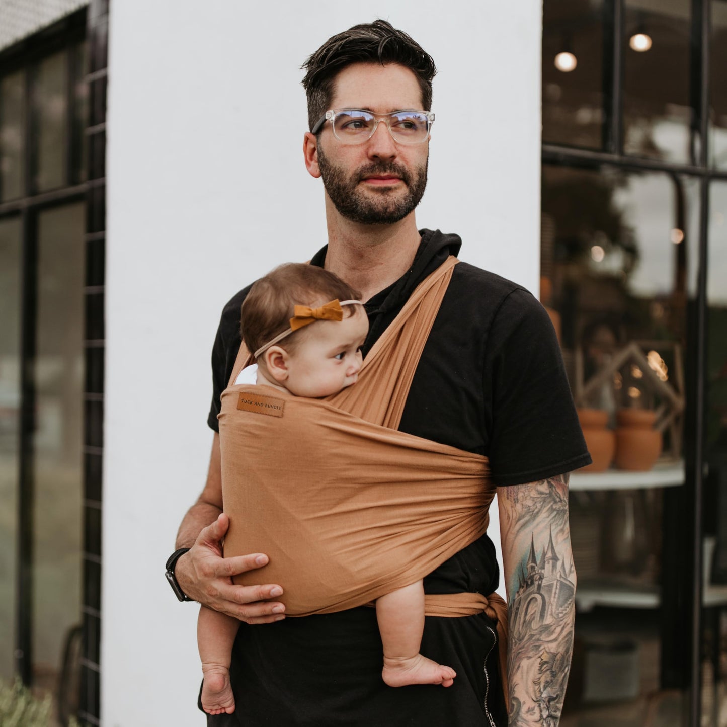 Tuck and Bundle Baby Wrap Carrier for Newborns, Infant Carrier for Babywearing, 8-35 lb Lightweight Soft Tencel Modal Baby Wraps, Baby Essentials, Best for Baby Shower, 0-18 Months Old - Sandstone