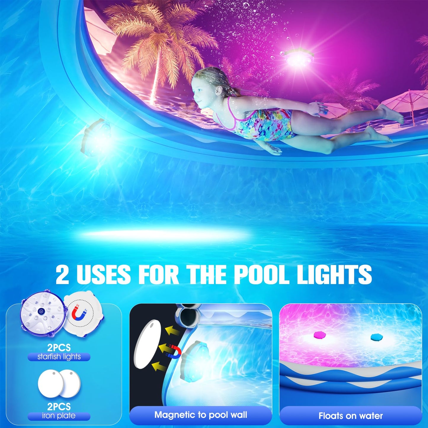 Easy Set Pool with Pool Lights, Upgraded Above Ground Pool,Large Inflatable Swimming Pool for Adults Round Pool,Quick Set Inflatable Top Rings Above Ground Swimming Pool 8ftx30in
