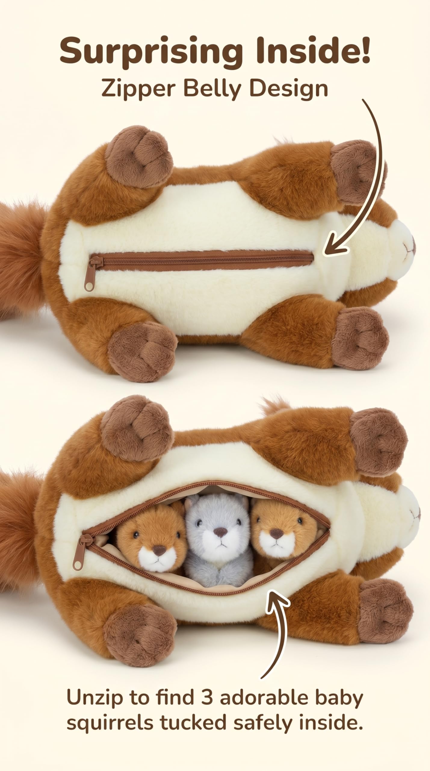 MaoGoLan 4Pcs Squirrels Stuffed Animal, Realistic Red Squirrel Plush Toys with 3 Baby Squirrels for Small Hand,Adorable Stuffed Squirrels Gift for Forest Animal Lover,Girls,Boys,Kids,Baby Shower