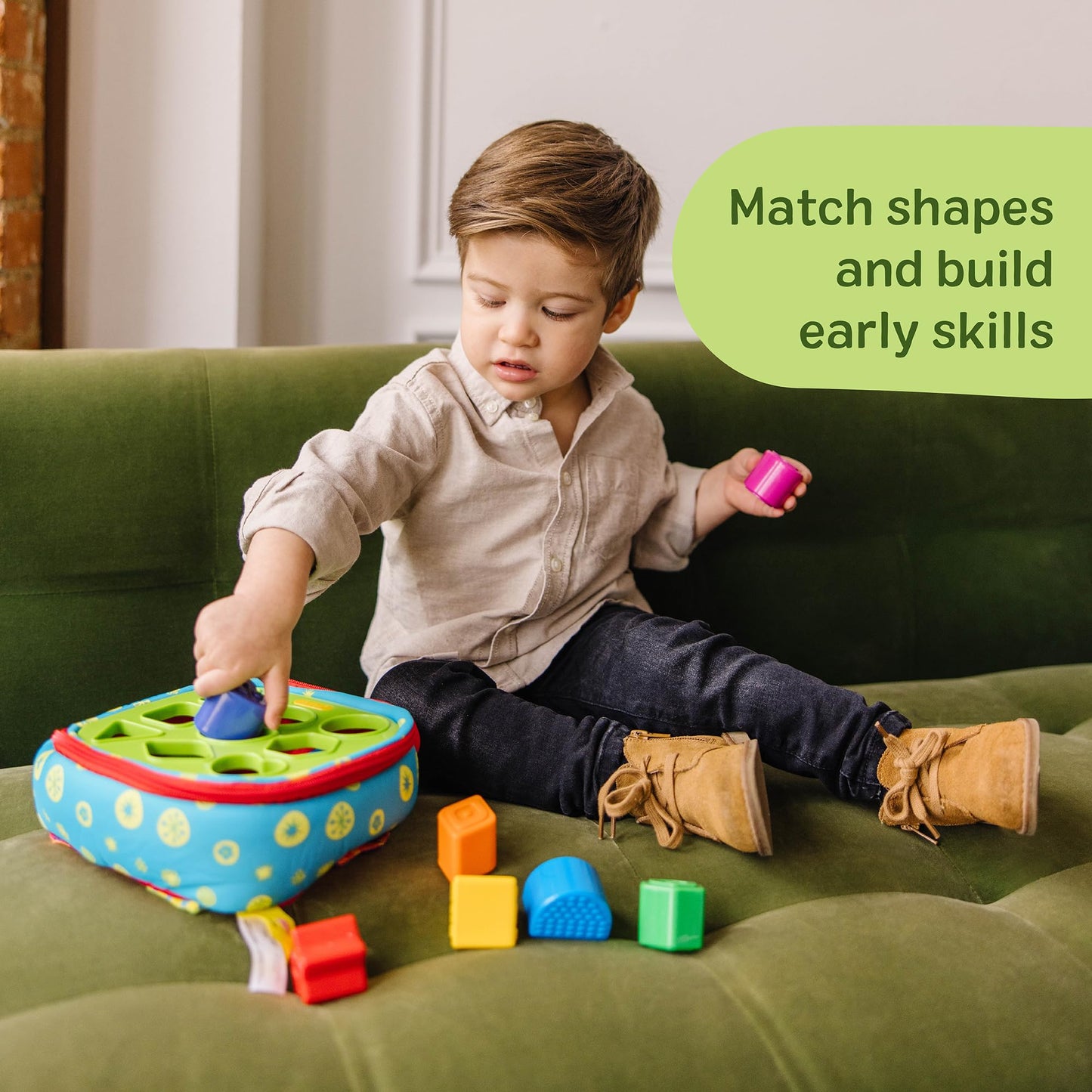 Melissa & Doug K’s Kids Take-Along Shape Sorter, 9 Textured Building Blocks & Soft Sensory Activity Bag, Montessori-Inspired Baby Toys for Toddlers, Preschool Learning Toys for Babies 9 Mo. & Up