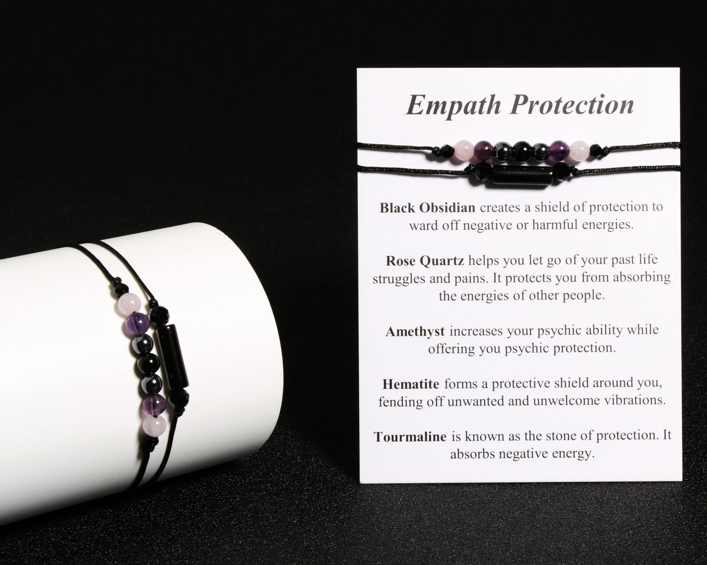 QqzsJewls Empath Protection Bracelets for Women Men, Energy Protection Gifts, Natural Healing Crystal Beads Bracelets, Tourmaline Obsidian Rose Quartz Amethyst Anxiety Relief Jewelry for Her Him