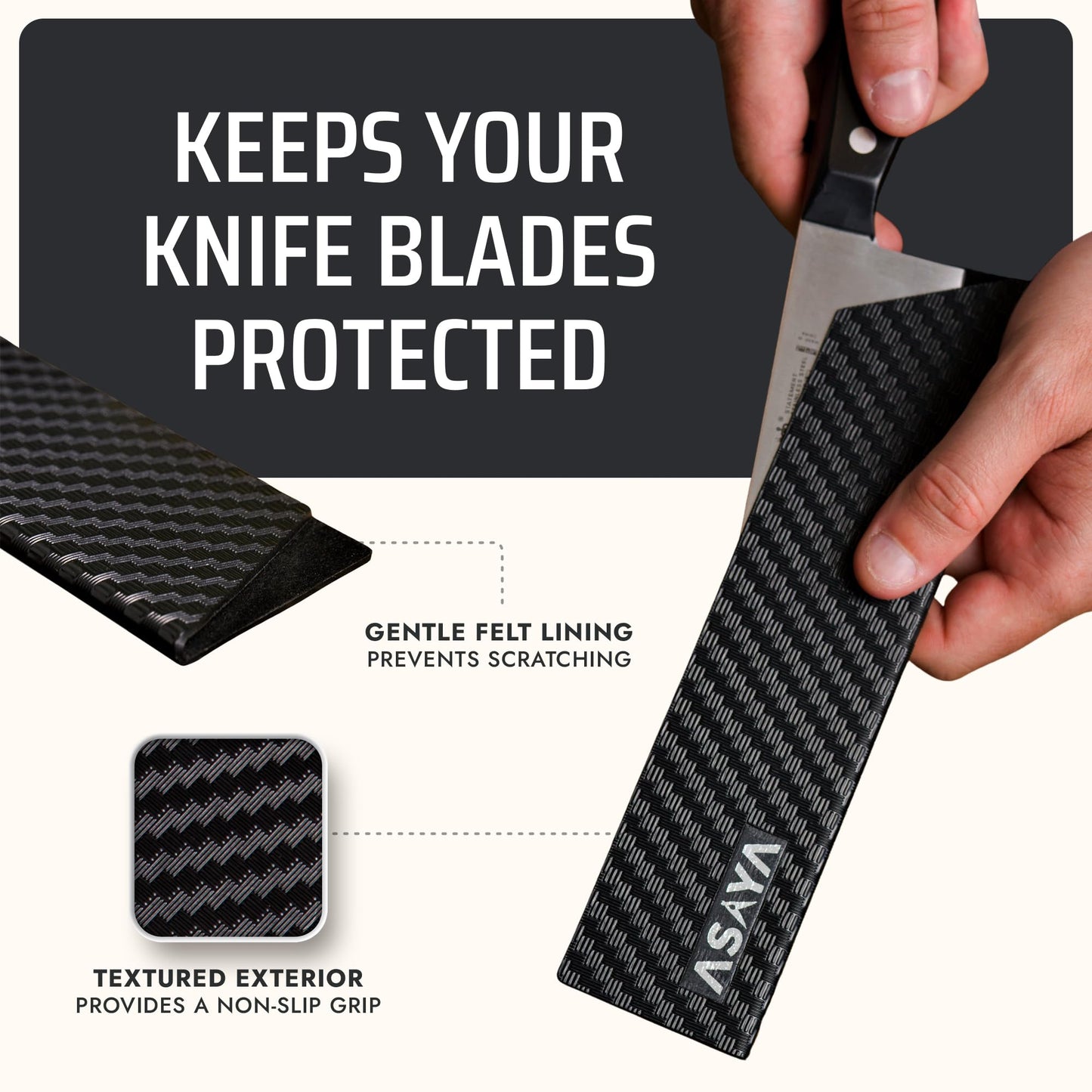 Asaya Professional Chef Knife Edge Guards – 6 Piece Knives Universal Covers - Extra Strength ABS Plastic and Food Safe Kitchen Knife Sheath Covers – Knives Not Included