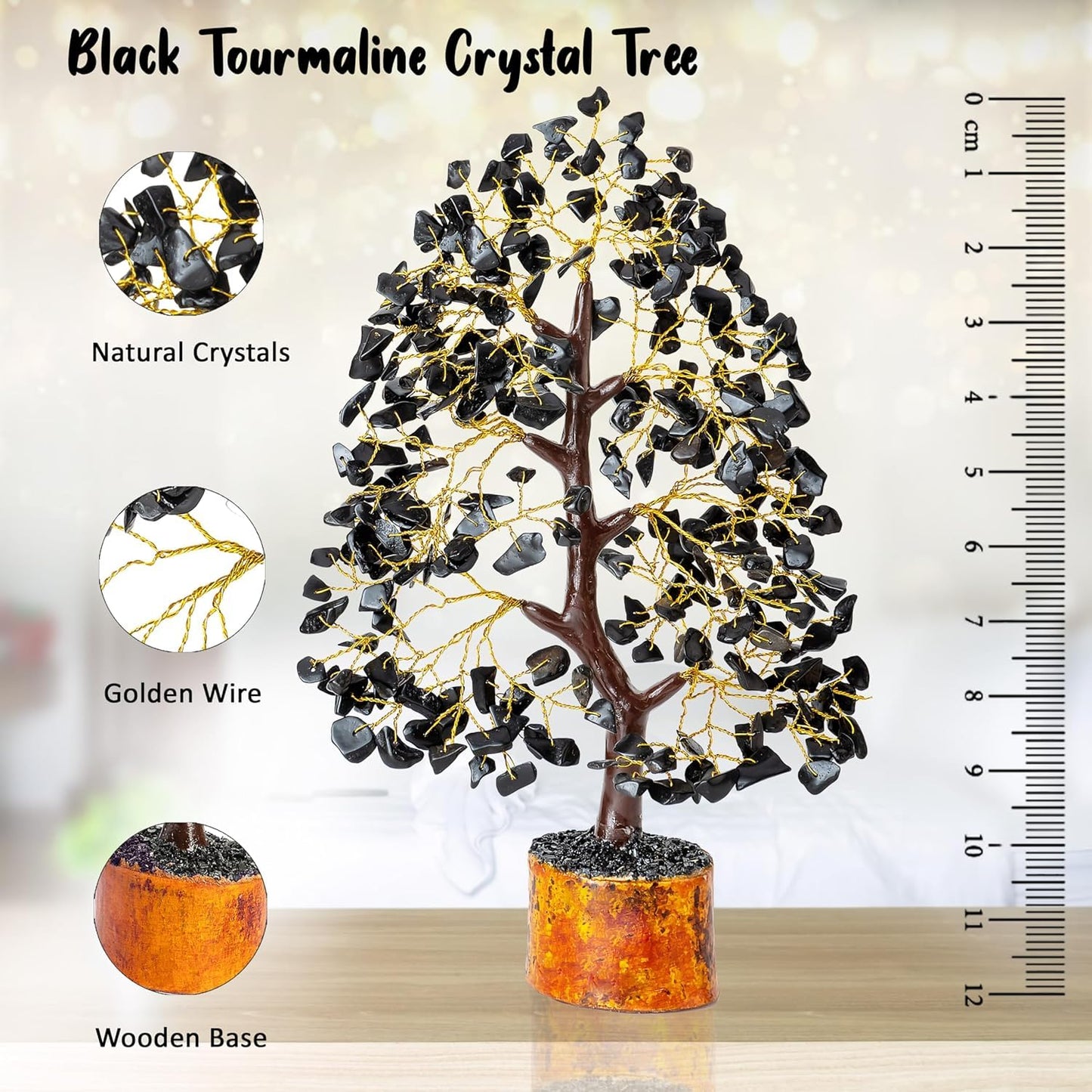 Crocon® Black Tourmaline Gemstone Tree of Life Crystals and Healing Stones, Birthday Gifts for Women, Men & Friends, Gifts for Mom Birthday, Home Office Decor, Spiritual Gift for Women Bedroom Decor