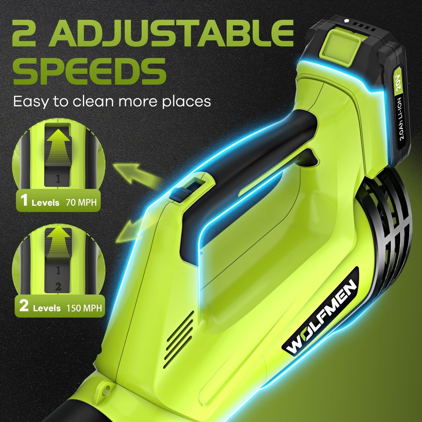 Leaf Blower, Electric Cordless Leaf Blower with 2 Batteries and Charger, 2 Speed Mode, Lightweight Cordless Blower for Blowing Leaves, Patio Cleaning, Blowers for Lawn Care and Dust