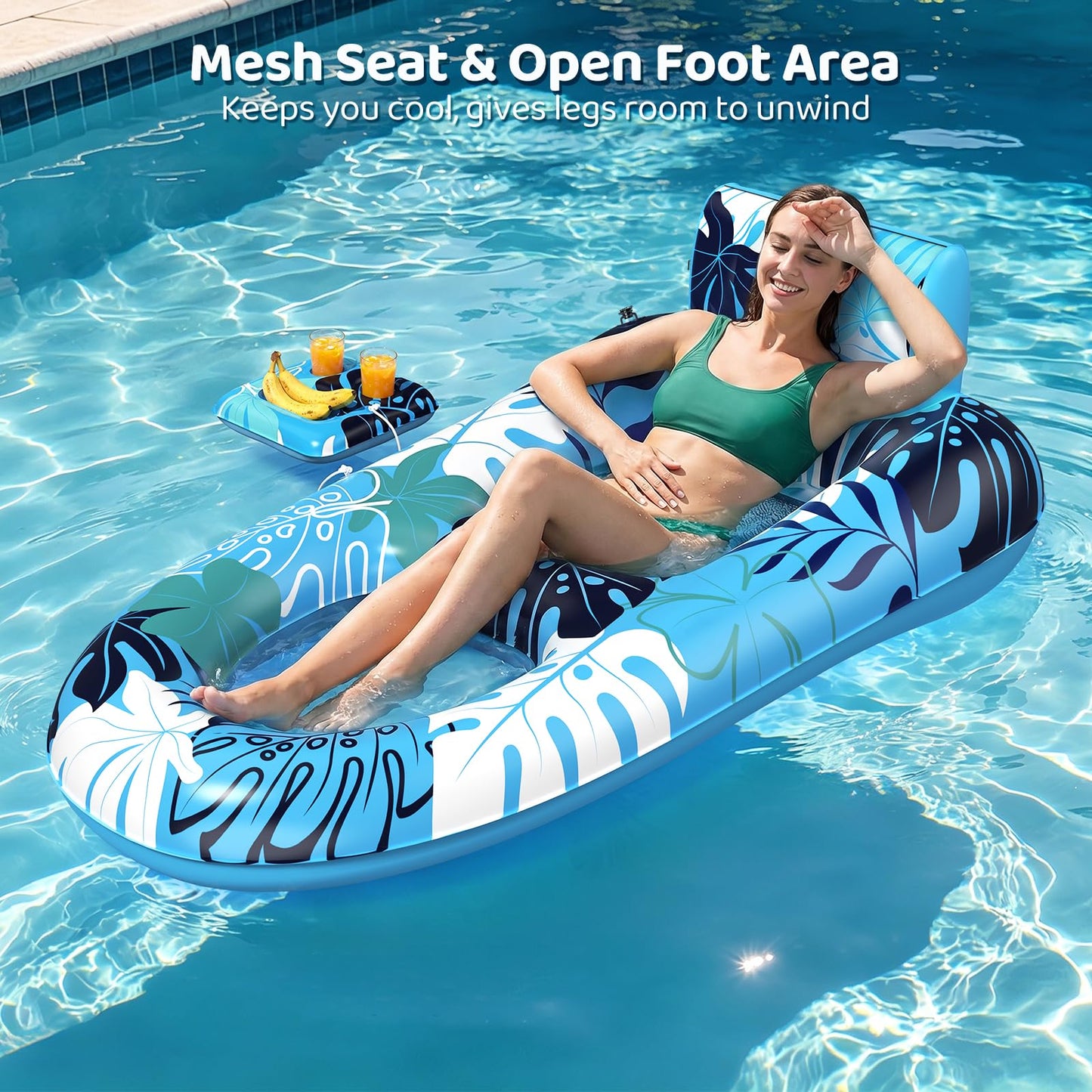 SEETOHOME 2 Pack Pool Floats Adult Heavy Duty, Inflatable Pool Lounger Float with Detachable Cup Holders & Backrest, Extra Large Pool Rafts Water Floaties for Adults Swimming Pools Beach Lake Party