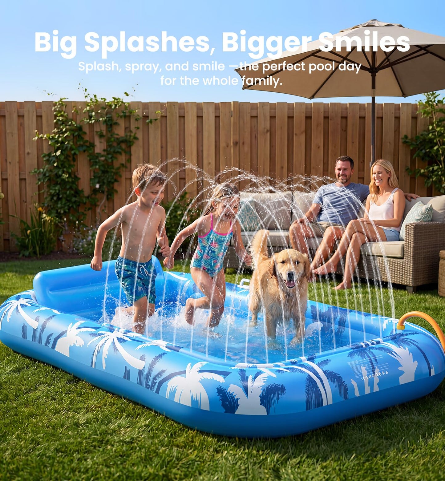 Inflatable Tanning Pool Lounger Float with Sprinkler, X-Large Pool Floats with Auto Spray Cooling, 6 in 1 Sunbathing Lounge Floatie Raft Toys, Blow Up Pool Tanning Bed for Adults Kids Gifts