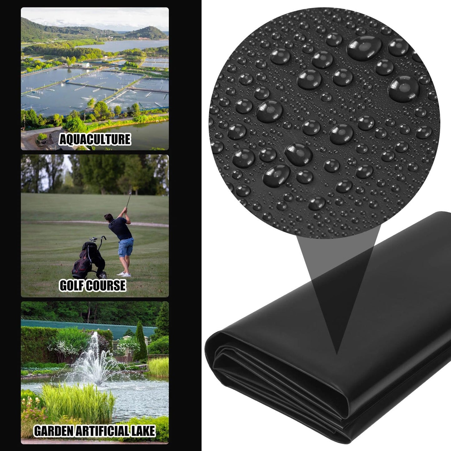 Hoolerry Pond Liner, 45 Mil EPDM Rubber Fish Safe Pond Liner Easy Cutting for Outdoor Waterfall, Fish or Koi Pond Water Garden, Fountains and Bed Planter, Black (10 x 7 Ft)