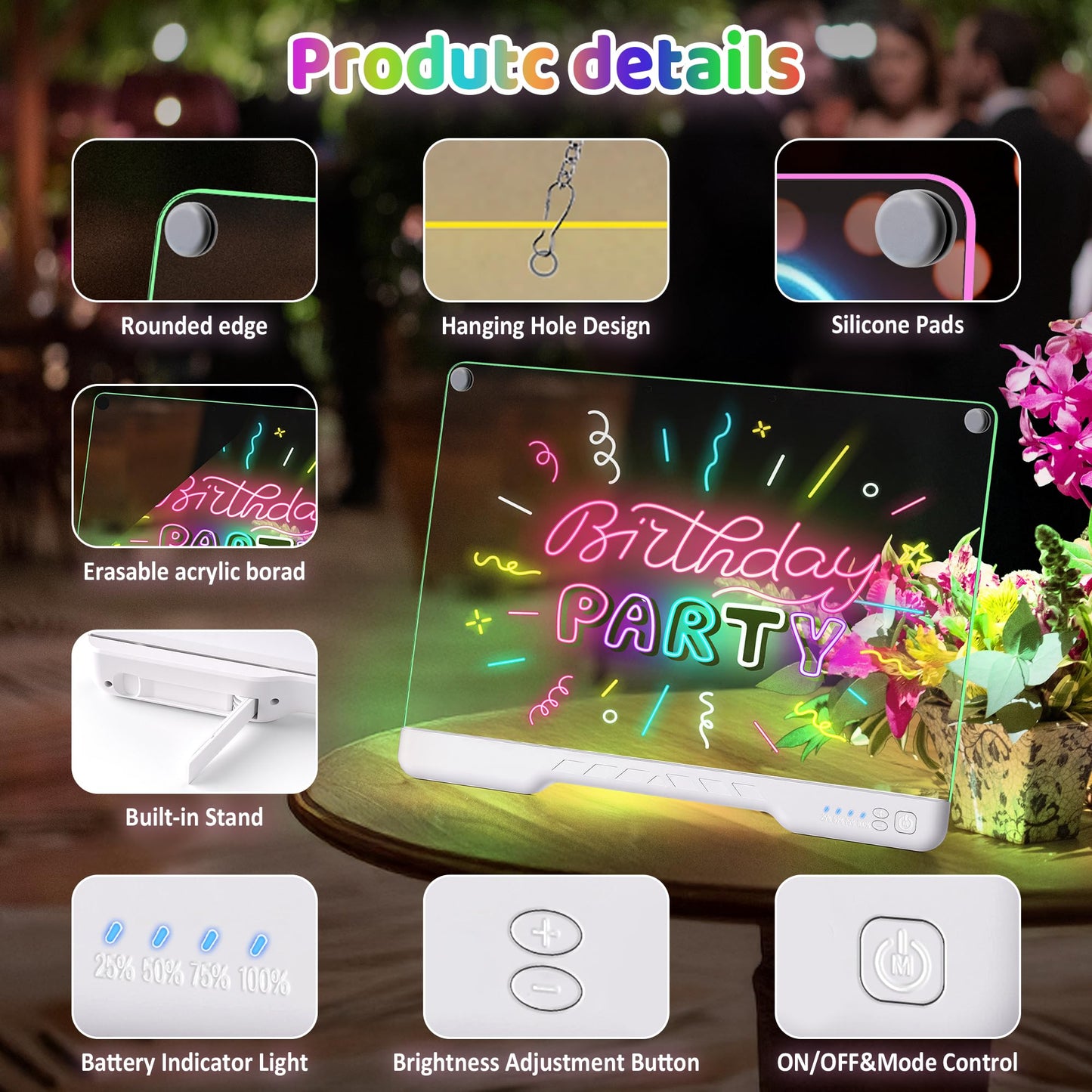LED Drawing Board,16 Inch Rechargeable Light Up Writing Pad, 7 Colors & 4 Lighting Modes Neon Art Dry Erase Glow Up Doodle Pad,7 Markers & Tracing Book Art Gifts for Kids Ages 4 5 6 7 8 9 10 11 12