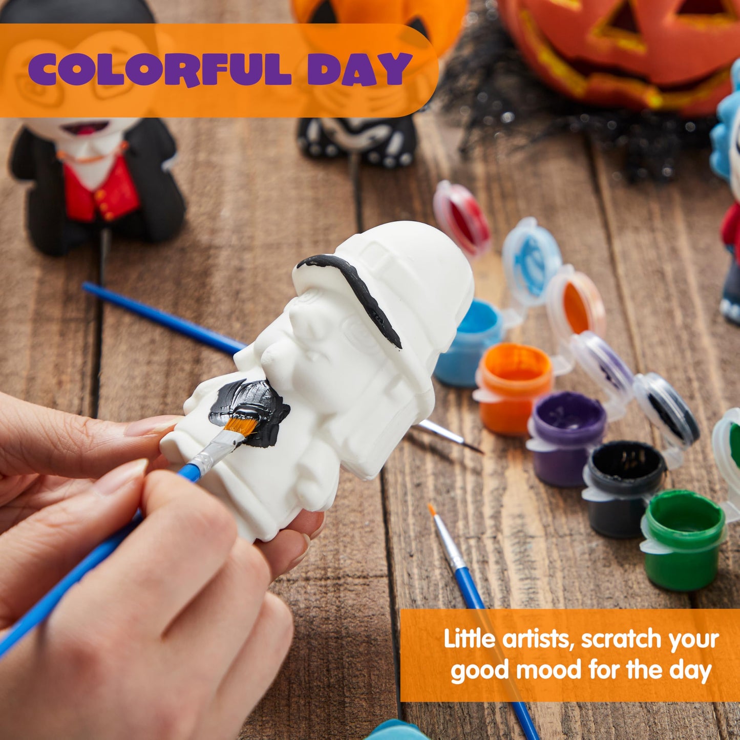 JOYIN Halloween Squishy Toys Coloring Craft Kit with 6 Different Characters, 6 Colors Paints, and 3 Paintbrushes, Art Craft Painting Kit DIY Set Halloween Party Games for Kids Activities Party Favors