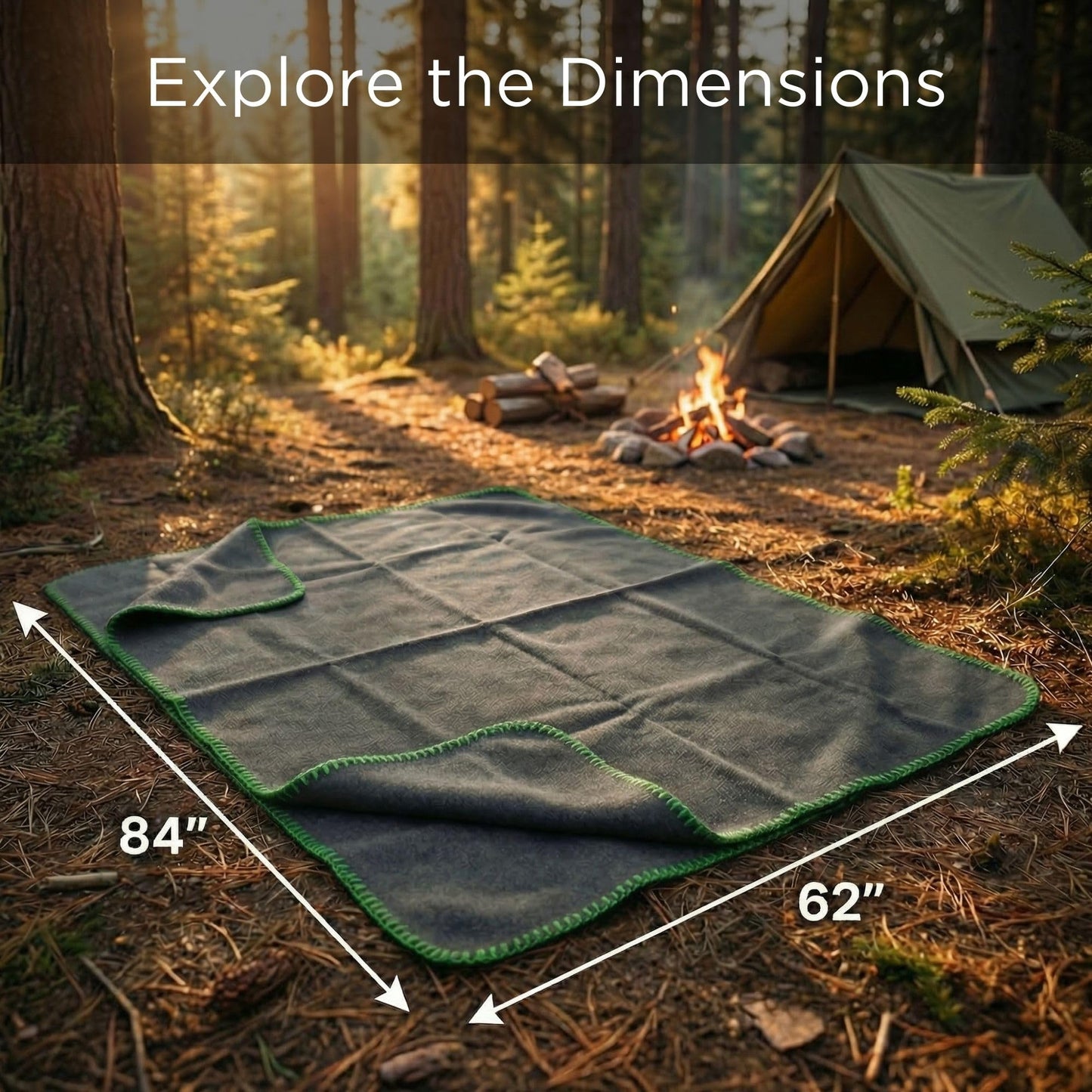 Wool Camping Blanket - 70% Wool Heavy-Duty Military Style Throw, Warm & Washable, Fire Retardant Cover for Emergency, Survival & Outdoor Use - Perfect for Camping, Car, Home & Hiking, Grey 62x84