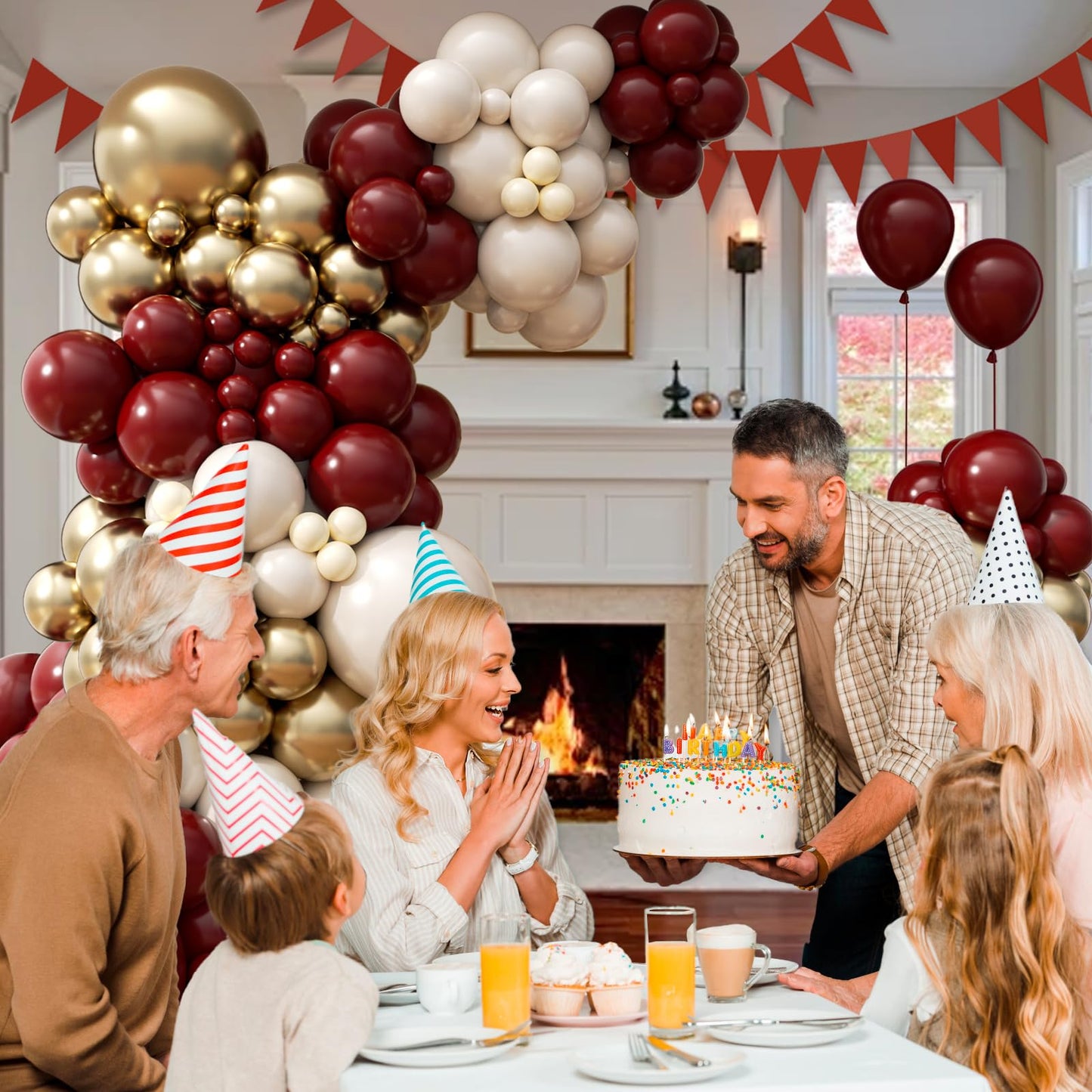 Burgundy Balloon Garland Arch Kit with Burgundy Maroon Sand White Metallic Gold Nude Balloons for Maroon and Gold Graduation Bridal Shower Party Birthday Decorations