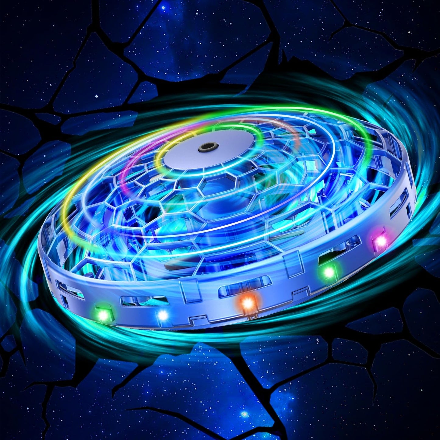 TSM005 Mini Drone for Kids,Hand Operated UFO Toy with LED, Easy Indoor Outdoor Flying Toys,Flying Orb Ball UFO Drone for Kids 6-8-12,Cool Christmas Birthday Gifts for Boys Girls(Blue and Purple)