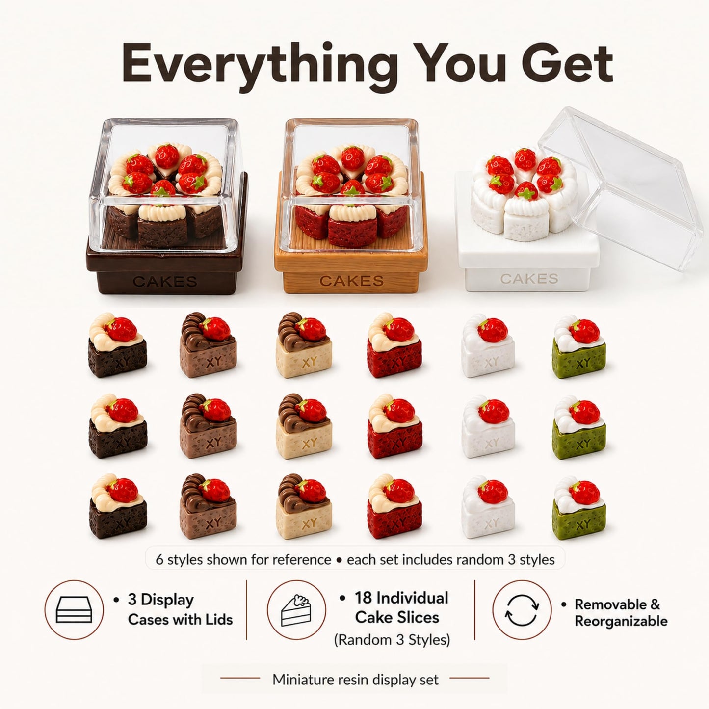 LuvireQC 21Pcs Miniature Strawberry Cake Set - 1:12 Scale Resin Fake Food Charms for Adult Dollhouse Bakery Decor, DIY Craft Kit for Jewelry Making, Phone Case & Scrapbooking, Adult Collectibles