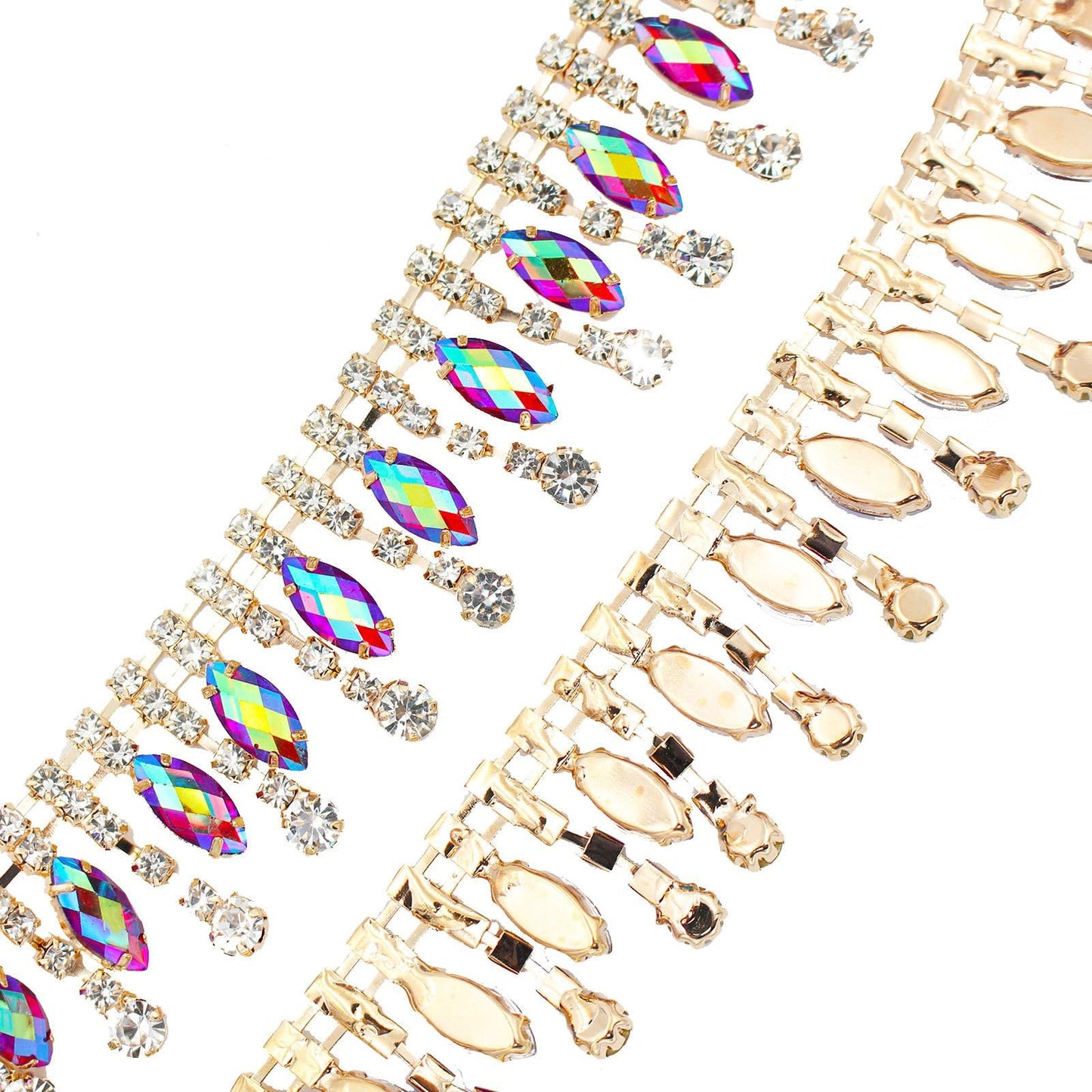 PEARLY JUN 2 Yards Rhinestone Trim Chain Crystal AB Gold Fringe Sewing Dress DIY Party Wedding Bouquet for Decoration Bridal Costume Embellishment Clothing Accessories