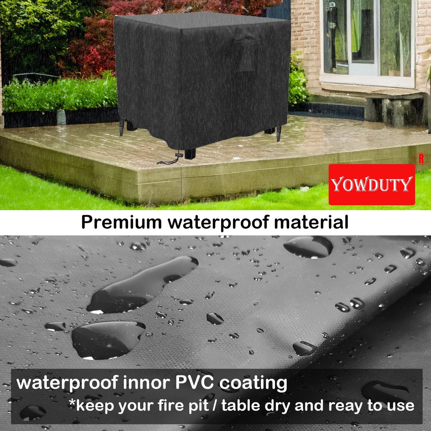 YOWDUTY Propane Fire Pit Cover Square 28 Inch, Waterproof Heavy Duty 600D Gas Fire Pit Table Cover 28x28x25 Inch, Fit 26-28 Inch Firepit Table, All-weather Protection For Patio Fire Table