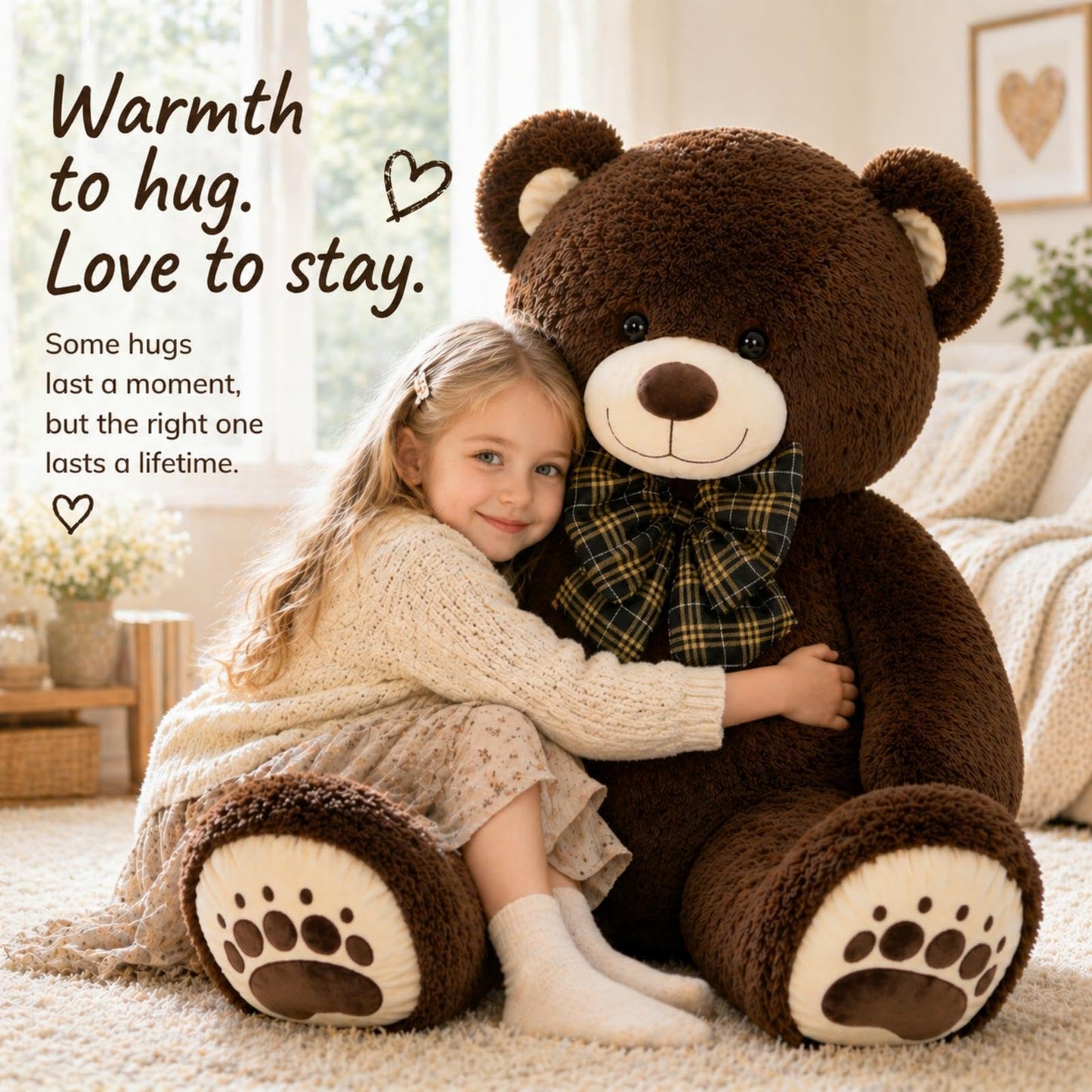 Karister Giant Teddy Bear 4 Feet, Lifesize Chocolate Brown Soft Plush Stuffed Animal with Bow Tie & Big Belly for Kids Girls Boys, Hugging Bear Birthday Gift for Girlfriend Valentines Christmas