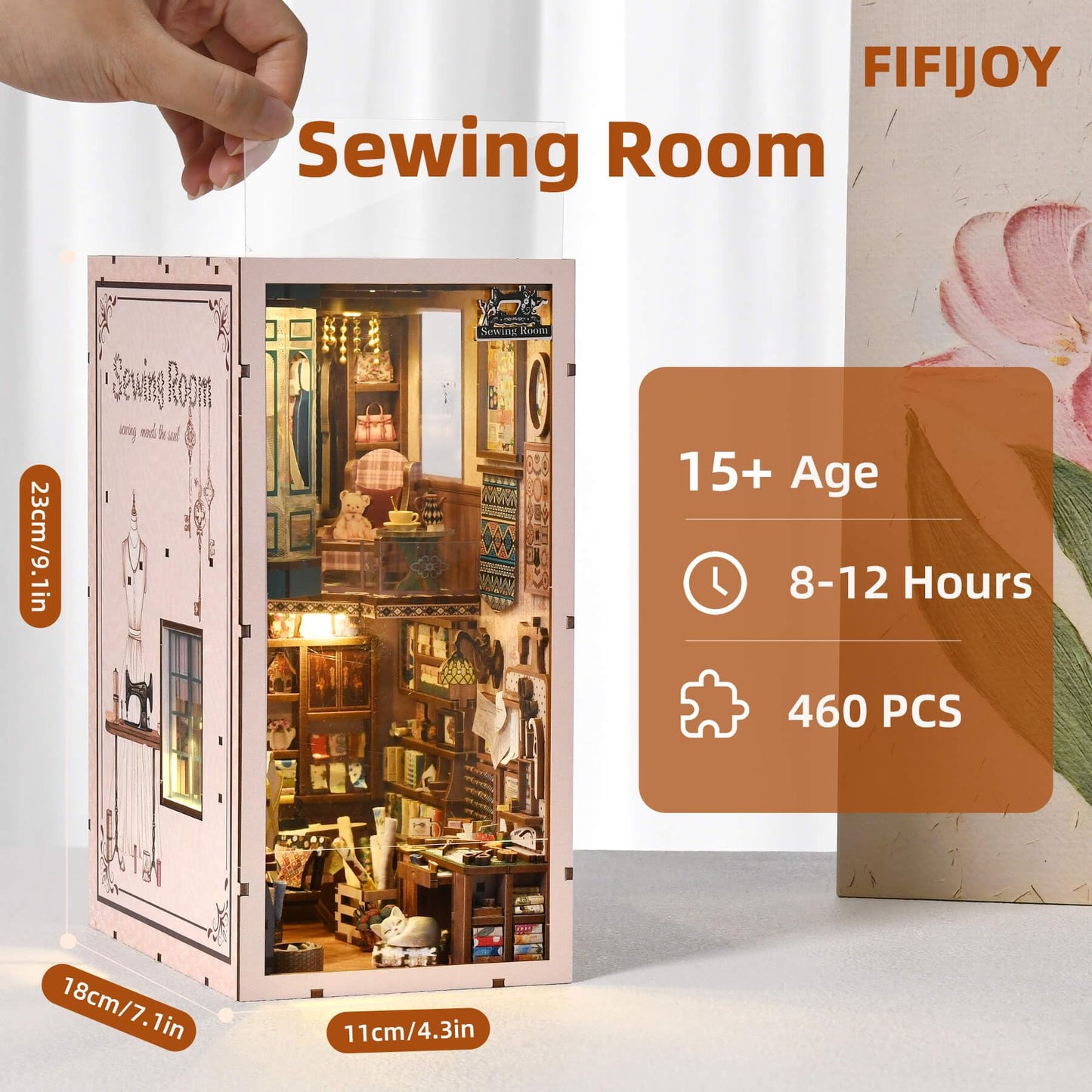 fifijoy Book Nook Kit - Sewing Room DIY Miniature House Dollhouse Kit for Adults and Teens, Booknook Tiny House Bookshelf Decor 3D Wooden Puzzle, Gifts for Family and Friends