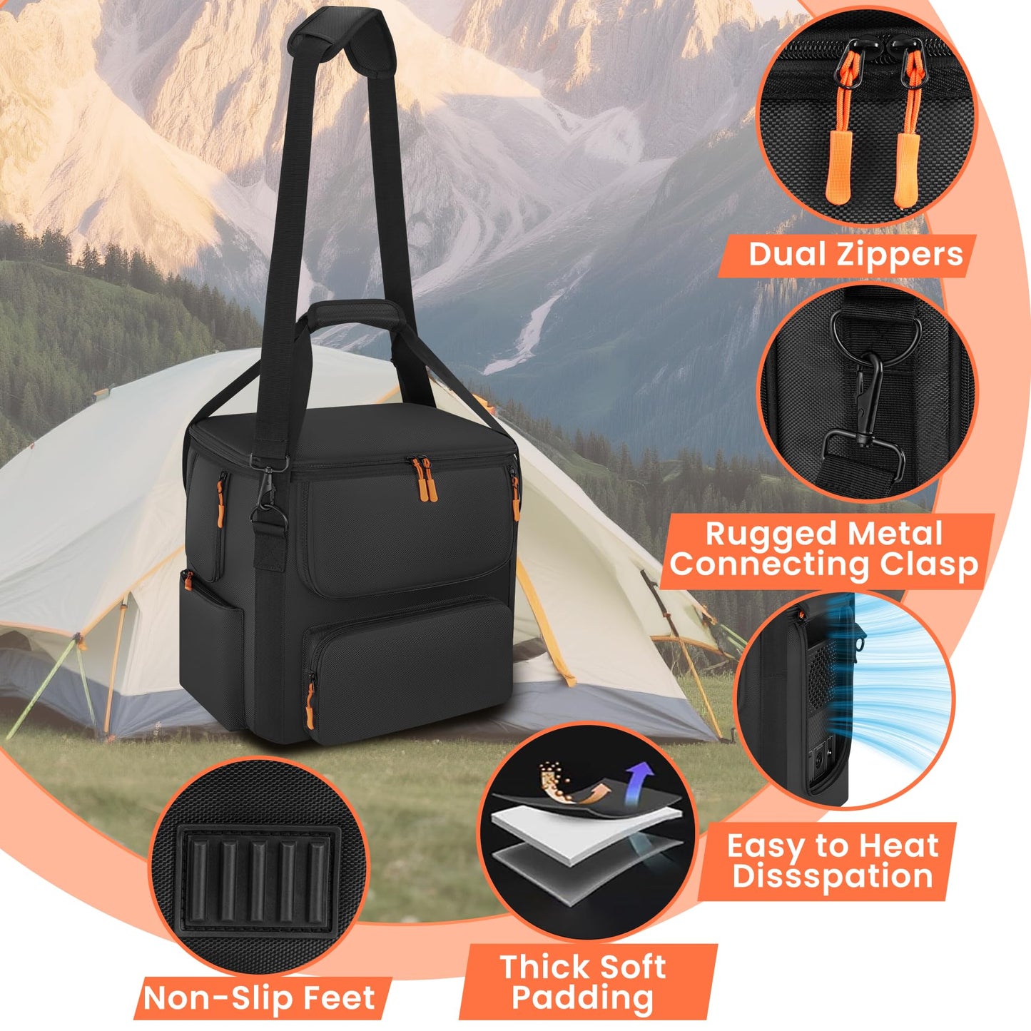 Carrying Case Compatible with BLUETTI AC180, Power Station Travel Bag Padded for AC180 with Multi-pockets, Protective Cover Storage Bag with Shoulder Strap & Handle Compatible with BLUETTI AC180