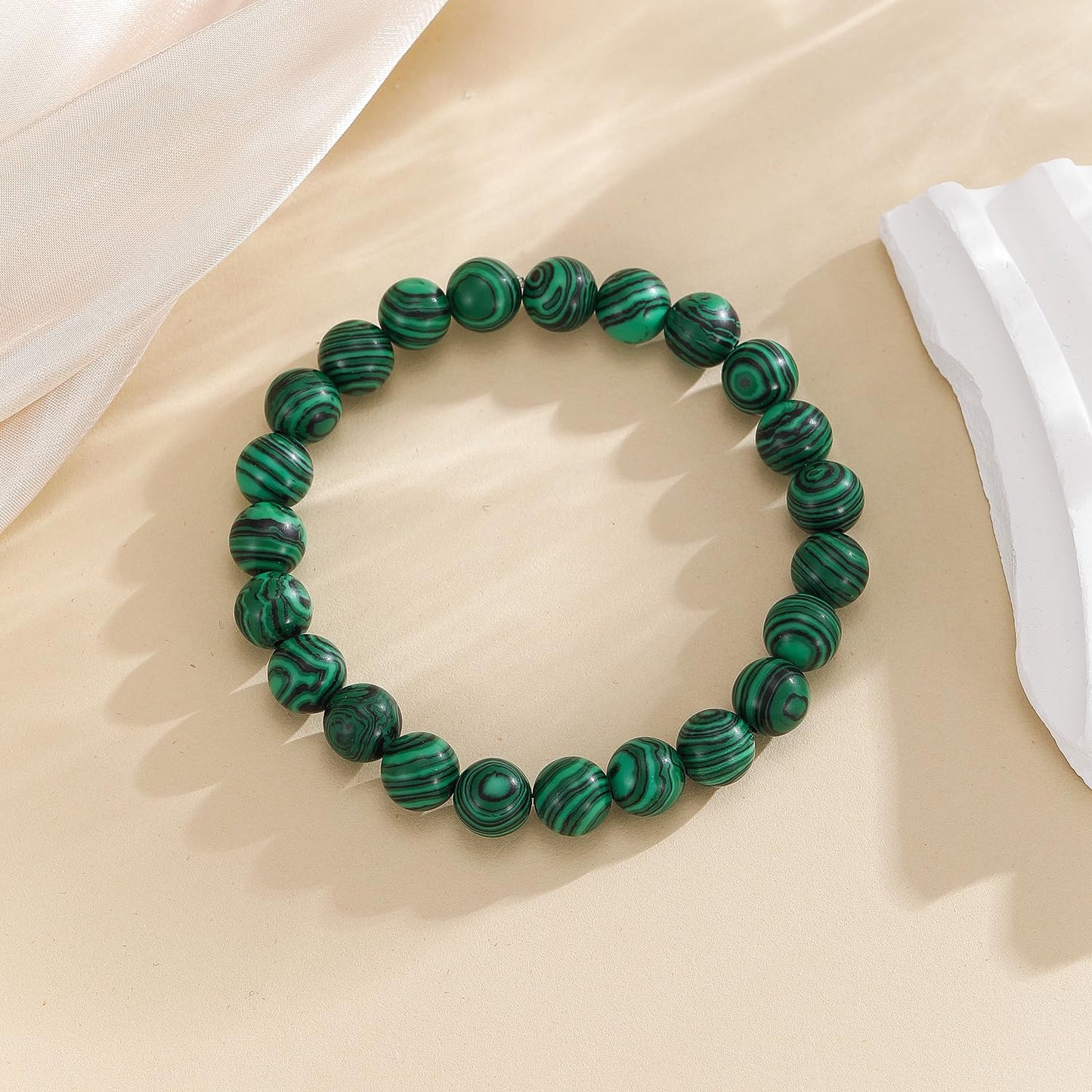 Crystal Vibe Malachite Bracelet for Protection & Growth – Natural Healing Stone 8mm Beaded Bracelet for Women Men – Adjustable Size