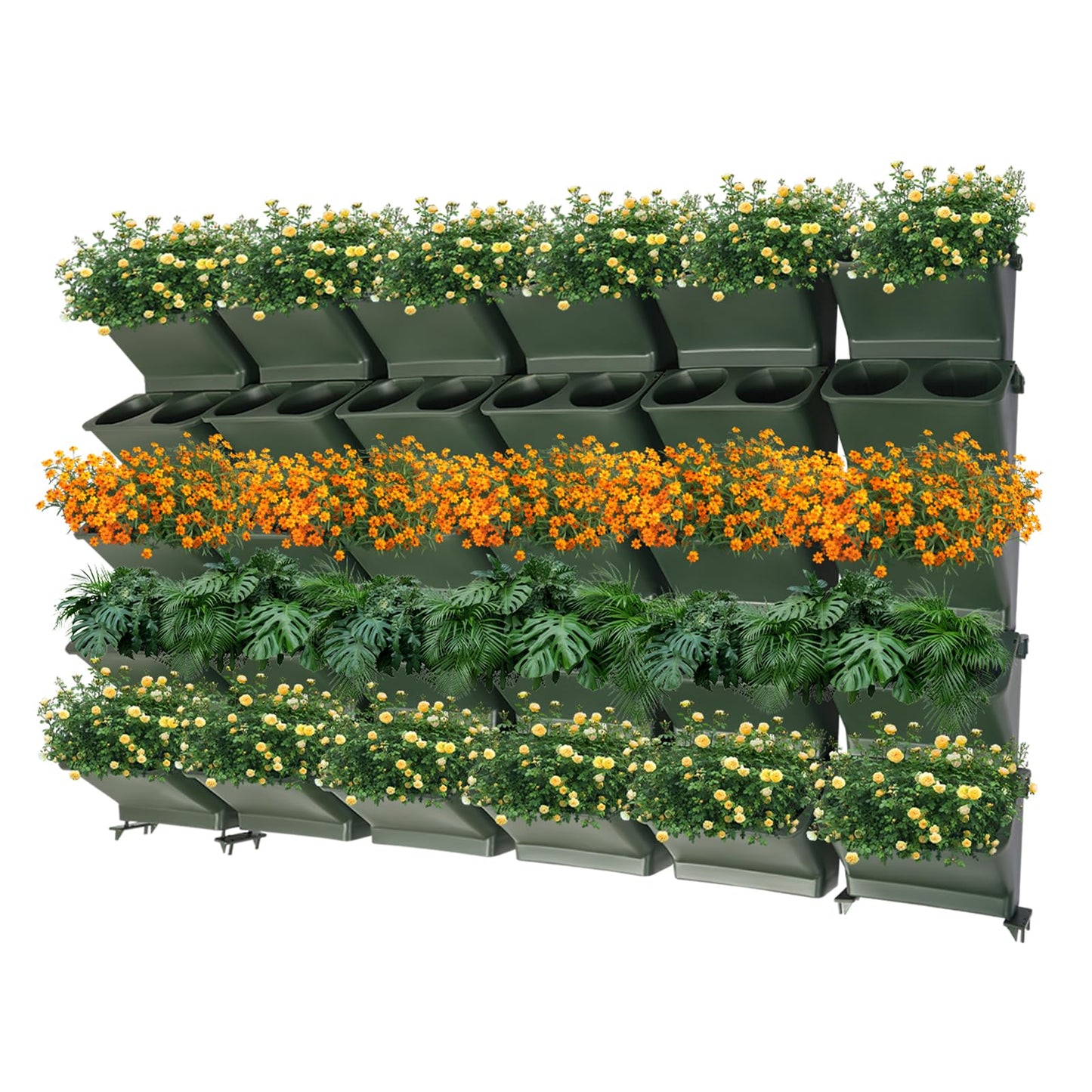 Self Watering Vertical Wall Planter with 30 Plant Pots, Wall-mounted Flower Pot Holder with Drainage Holes, Indoor Outdoor Living Wall Hanging Planter for Flower, Herb, Vegetable, and Fruit, Green