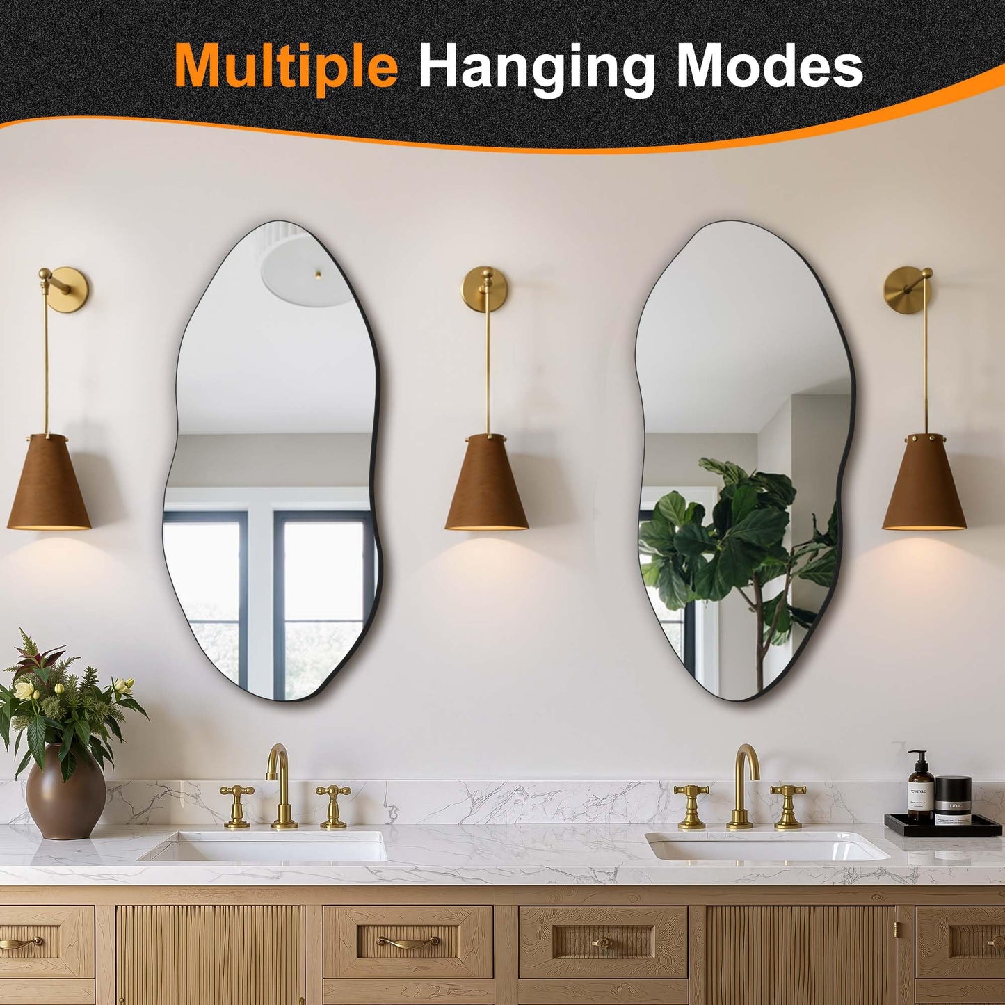 Delma Irregular Wall Mirror,32"x14" Slim Vertical Wavy Design,Frameless Decorative Mirror for Entryway,Hallway & Bathroom,Modern Boho Wall-Mounted