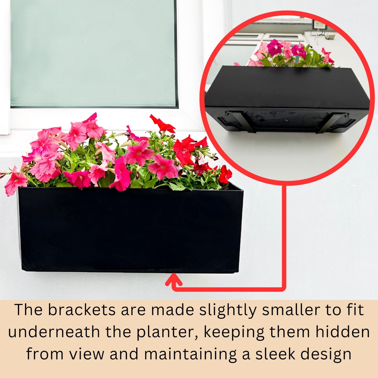 LaLaGreen Wall Planters for Outdoor (2 Pack, 14 Inch) Black Self Watering System Hanging Plant Box Flower Pot, Rectangular Wall Mount Indoor Vertical Living Garden Decoration Window Sill Herb Trendy