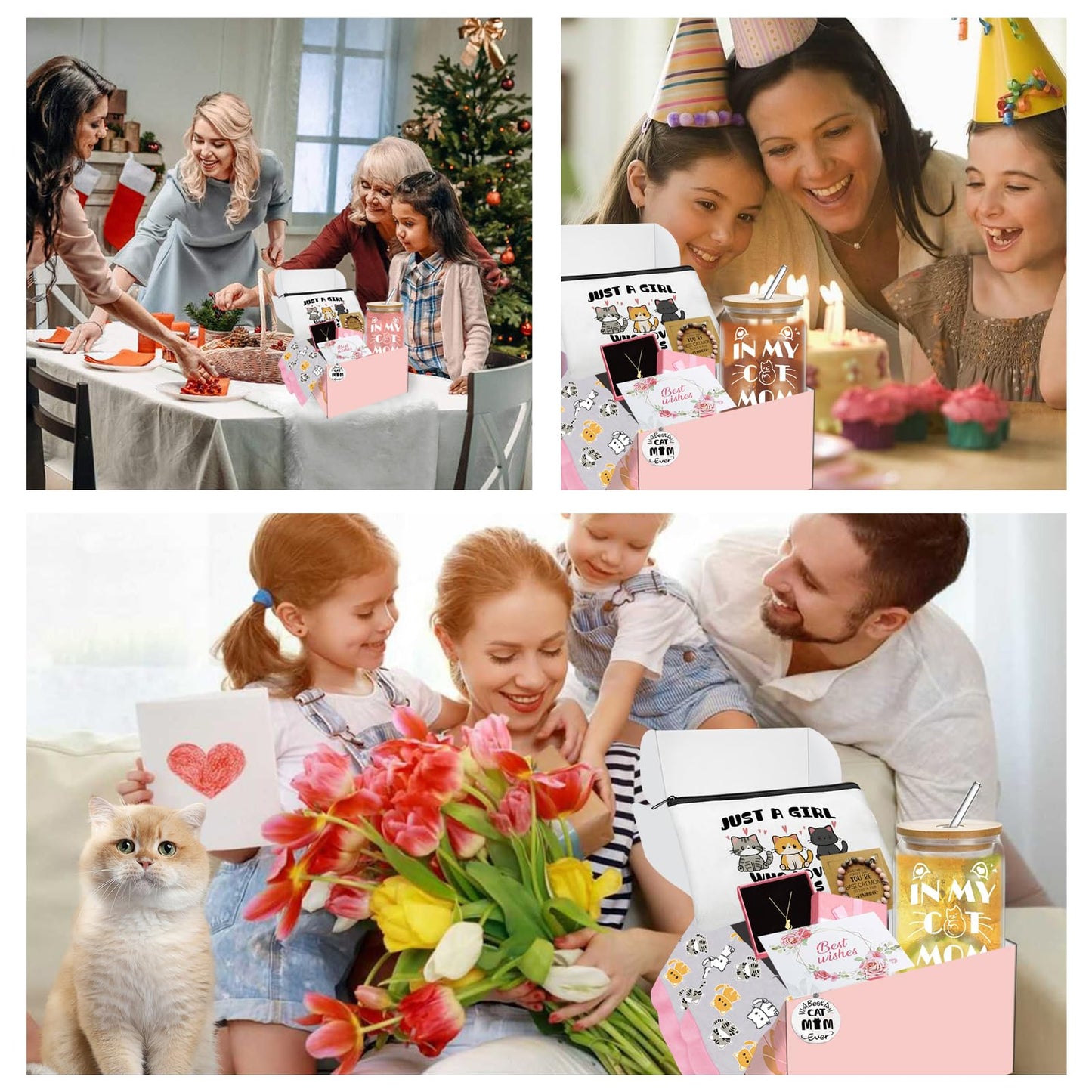 emzrivo Cat Lover Gifts for Women, Cats Mom Gifts for Mothers Day Birthday Christmas, Cat Gift for Women Crazy Cats Lady Essentials(White)