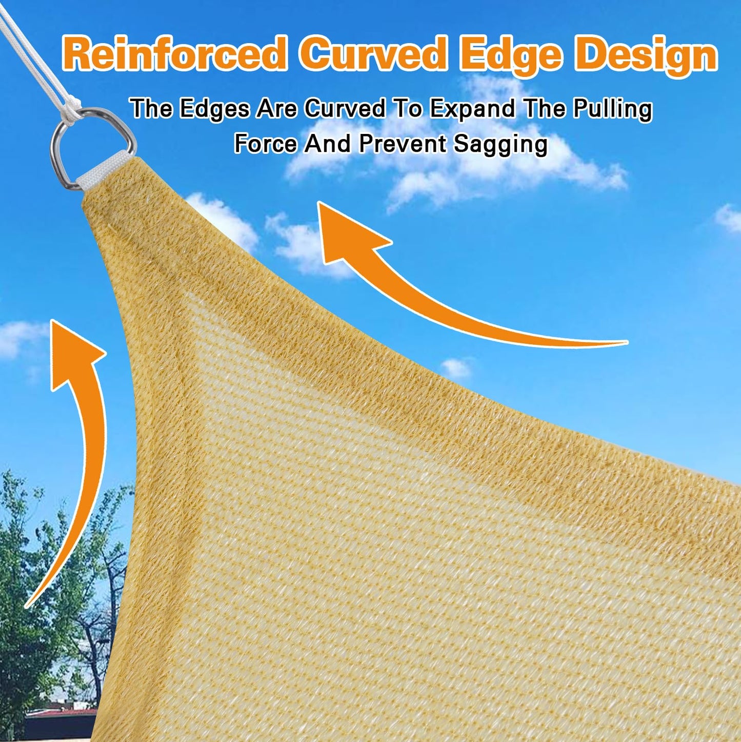 Artpuch Sun Shade Sail, 24'X24'X33.9' Sand Triangle, Curved Edged Sun Shade, Commercial Grade 185GSM HDPE UV Permeable Outdoor Shade Cloth for Deck, Backyard, Patio (Custom Sizes Made)