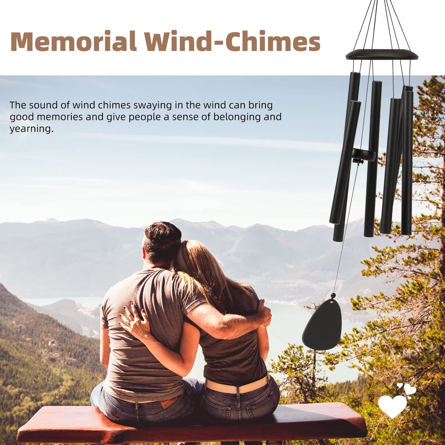 FSVGYY Wind-Chimes-Outdoor-Large-Decor, Deep Tone Soothing Melodic Tones Windchimes, Wind Chimes for Outside, Memorial Wind Chime Best Gift for Mom Women Grandma Neighbors（32" Black）