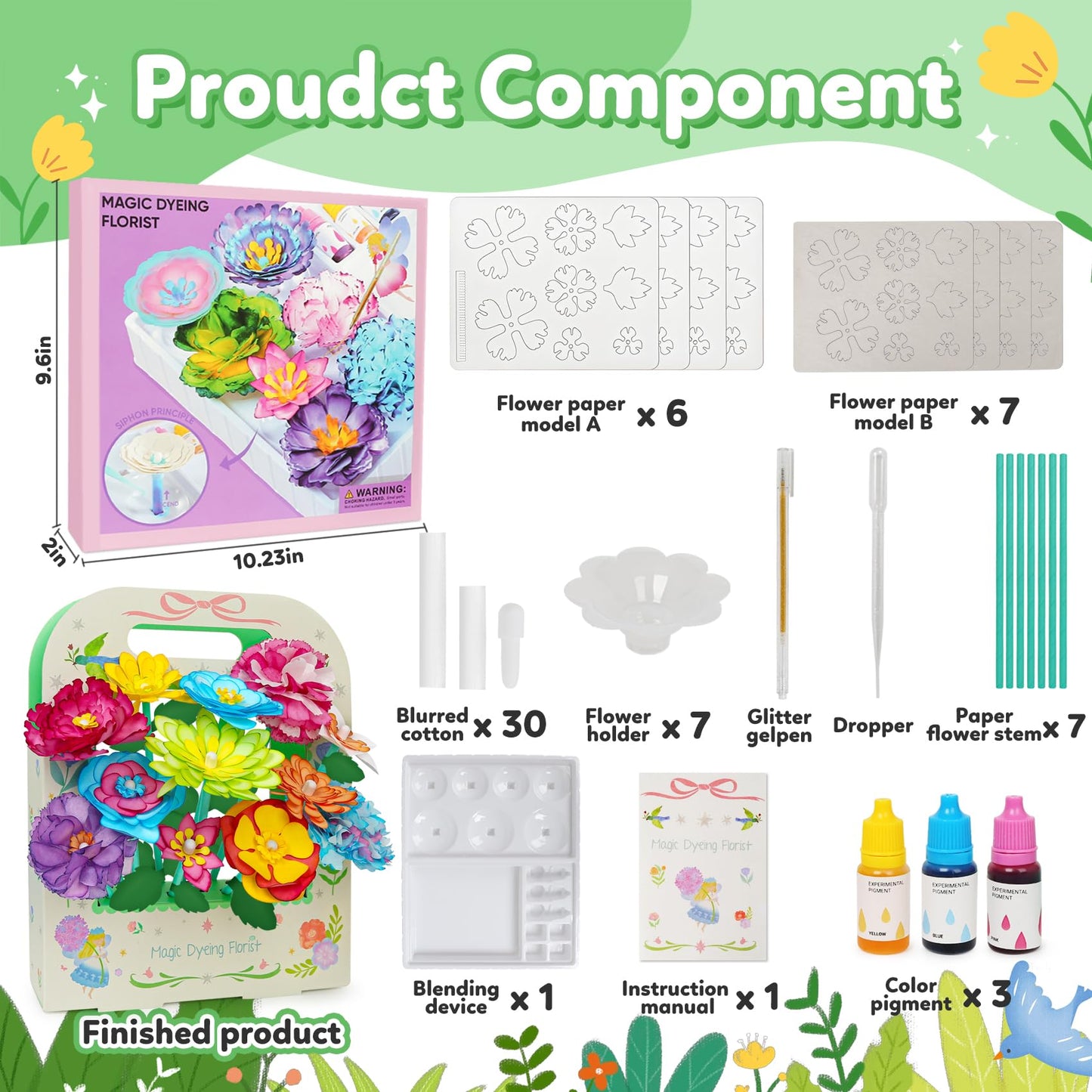 Paper Flower Science Kit, Kids DIY Arts and Crafts Color Changing Flowers Set, Flower-Dyeing Science for Kids Age 8-12, Magic Flowers Paper for Girls 6 7 8 9 10 11 yr Birthday Valentines Day Gifts