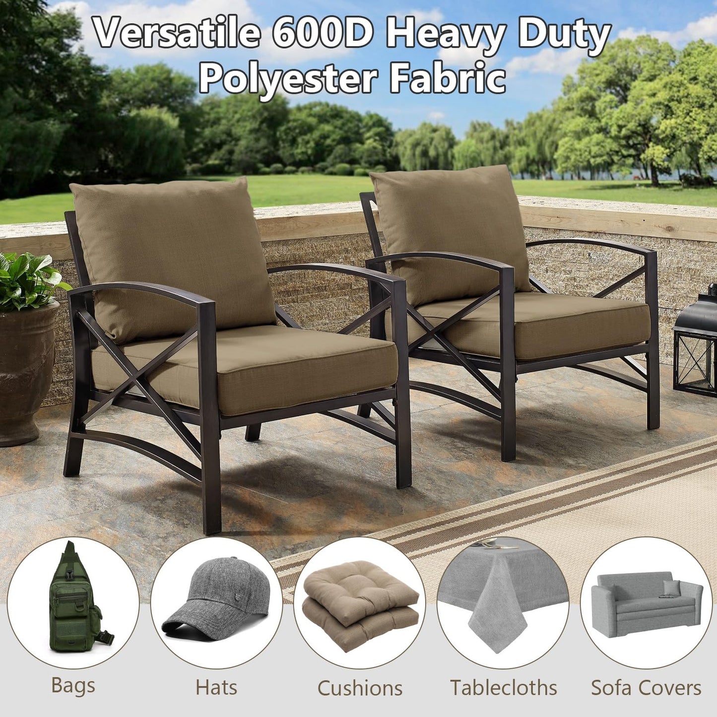 Waterproof Canvas Fabric by The Yard, 58inch 600D Upholstery Fabric Polyester Material Outdoor Water Resistant Material for Sewing Chair Patio Cushion Bag Sofa Seat Repair, 1 Yard Coffee