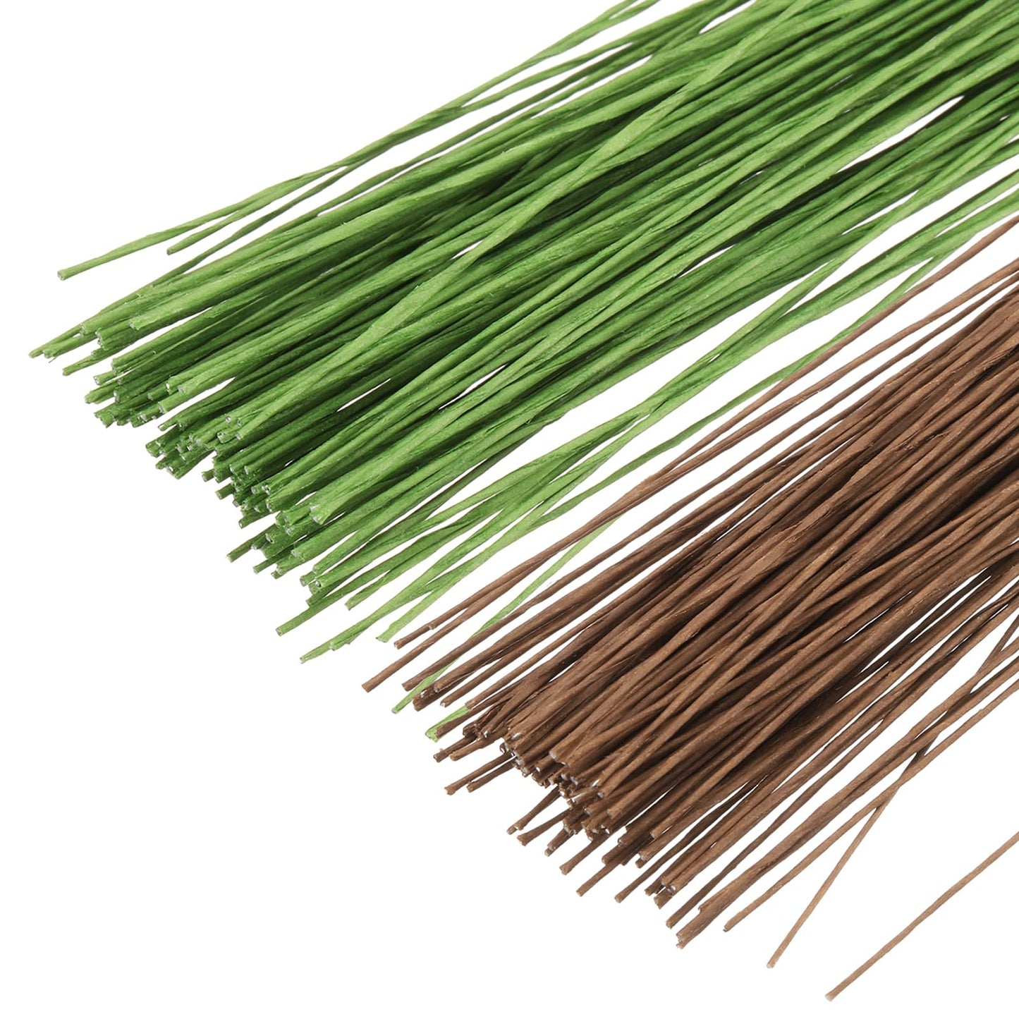 PATIKIL 200 Pcs 28 Gauge Floral Wire, 14 Inch Floral Stem Wire Flower Paper Wrapped Wires for Flower Crafts Bouquet Arrangement Supplies Wreath DIY Projects, Brown/Light Green