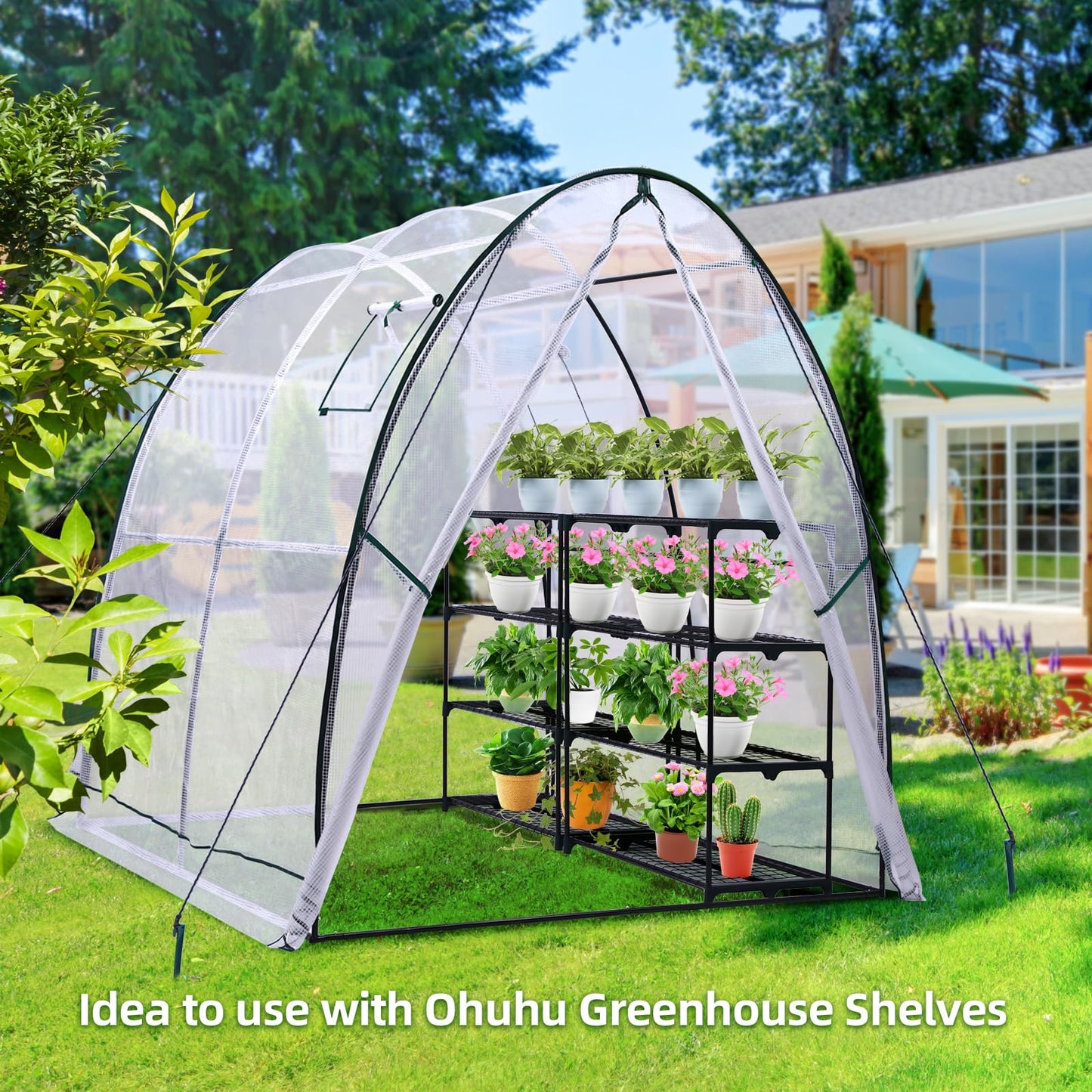 Ohuhu Portable Tunnel Greenhouse Outdoor: Heavy Duty Walk in Green House with Mesh Windows Durable Plastic PE Cover for Outside, 5.9x5.9x6.6 FT, White