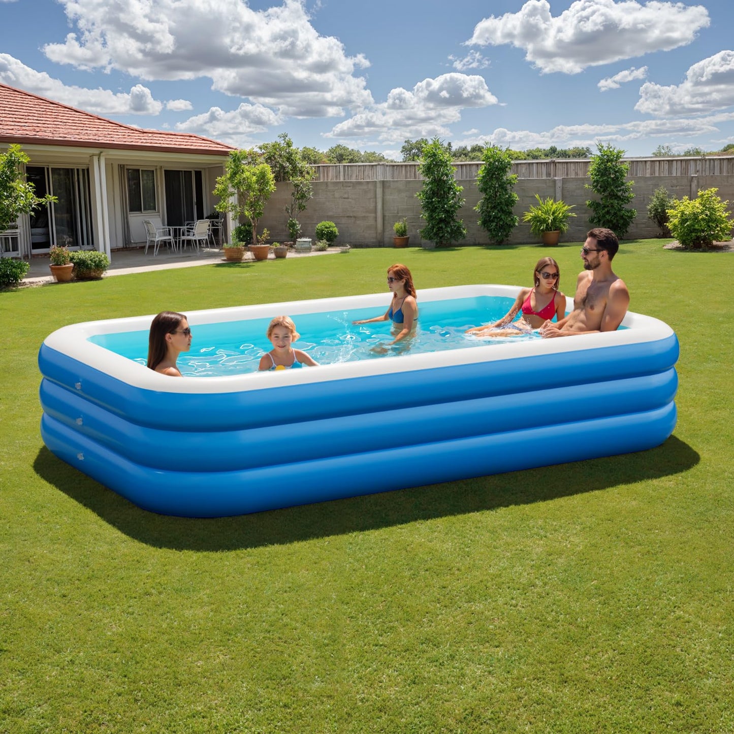 Inflatable Pool for Adults, 115'' x 68'' x 22'' Large Inflatable Pool for Adults, Blow up Pools, Rectangular Family Swimming Poo l, Oversized Thickened Family Inflatable Pools for Outdoor