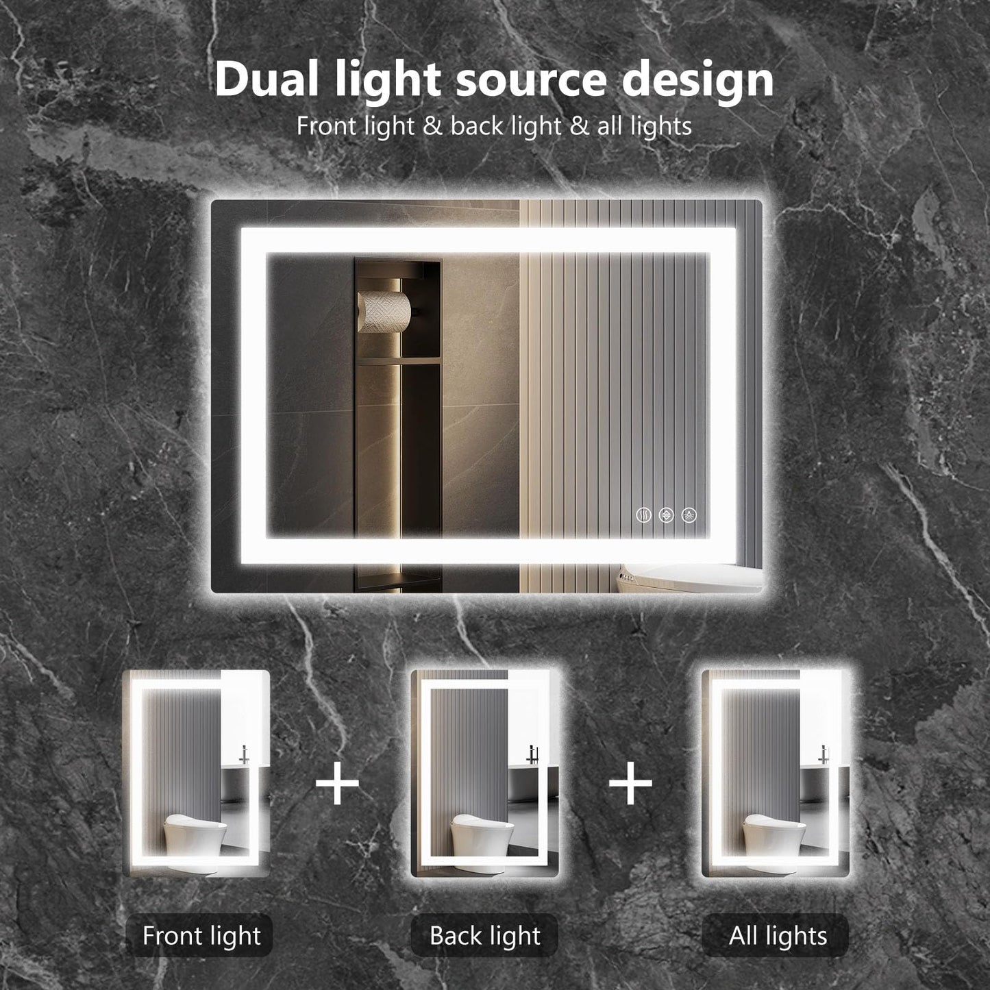 Sweetcrispy 32"x40" Smart Anti-Fog LED Bathroom Mirror with 3 Color Temperatures, Dimmable, Memory Function, Rectangle Modern Vanity Mirror