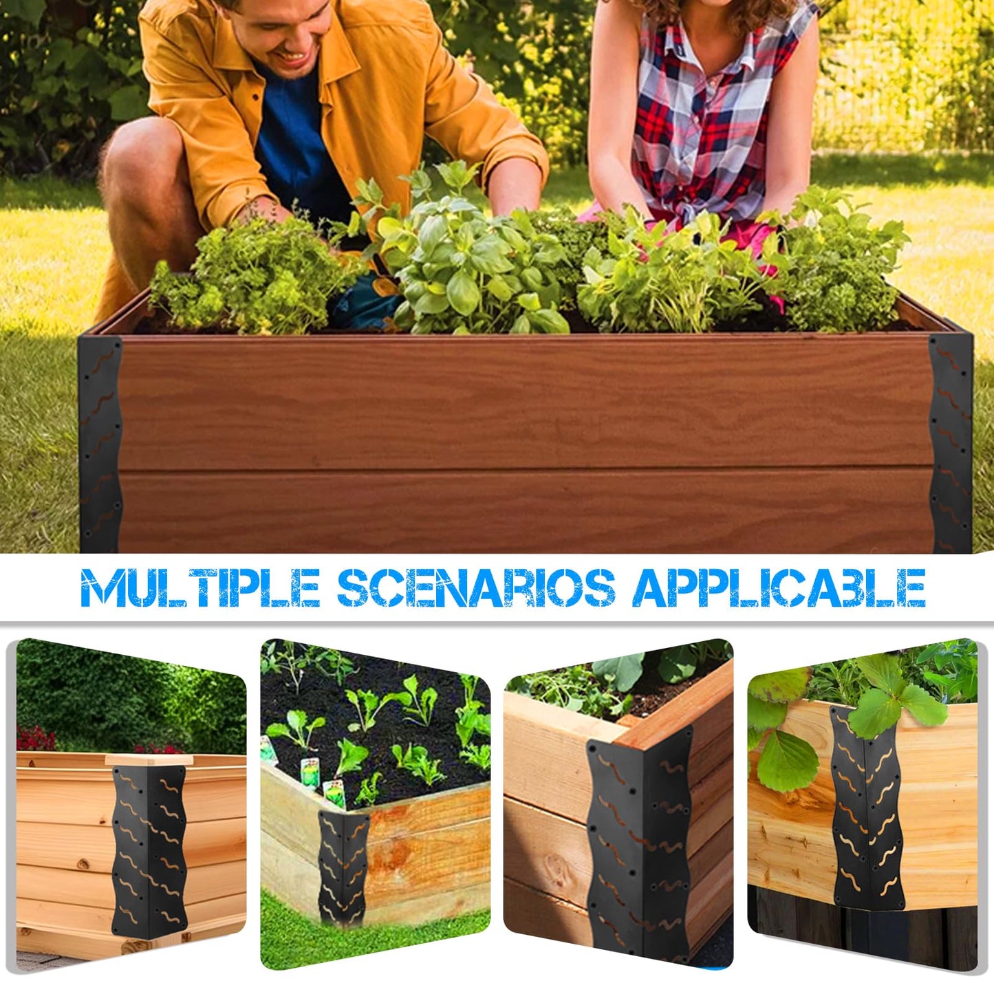 Set of 8 Raised Bed Edging Bracket,Corner Brackets with Wood Screws, Rust Resistant Metal Connectors 11" x 3" x 3" for 20"-24" Beds, Raised Bed Corners for Vegetable Planter Garden Matte Black