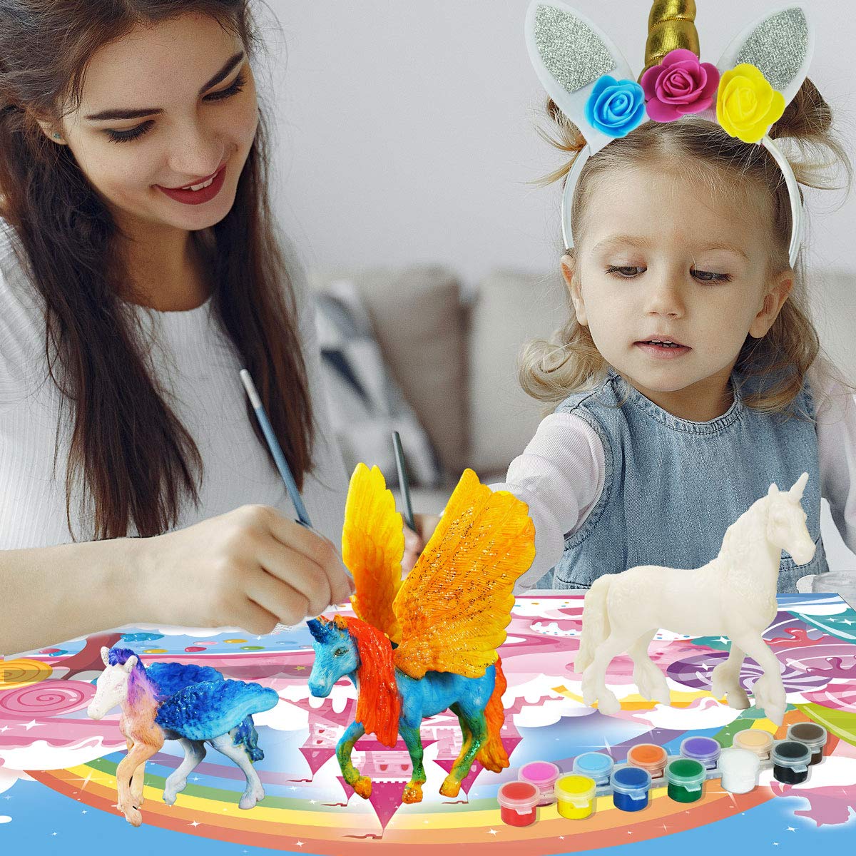 whatstem DIY Painting Unicorn Kit Arts and Crafts Set for Kids or Girls Decorate and Drawing 3D Toys for Children Gift(6 Unicorns)