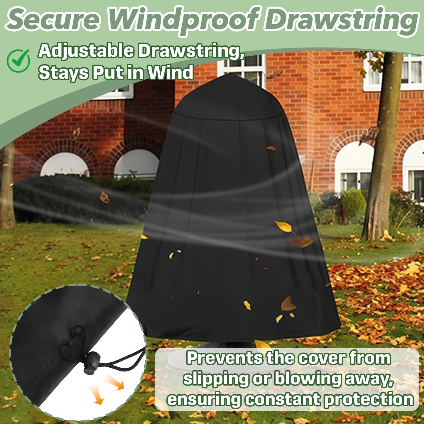 Fountain Cover 48" x 68", Heavy Duty Oxford Cloth Outdoor Fountain Protector with Adjustable Drawstring, Waterproof & Dustproof for Garden/Patio Water Fountains & Statues, Winter Protection (Black)