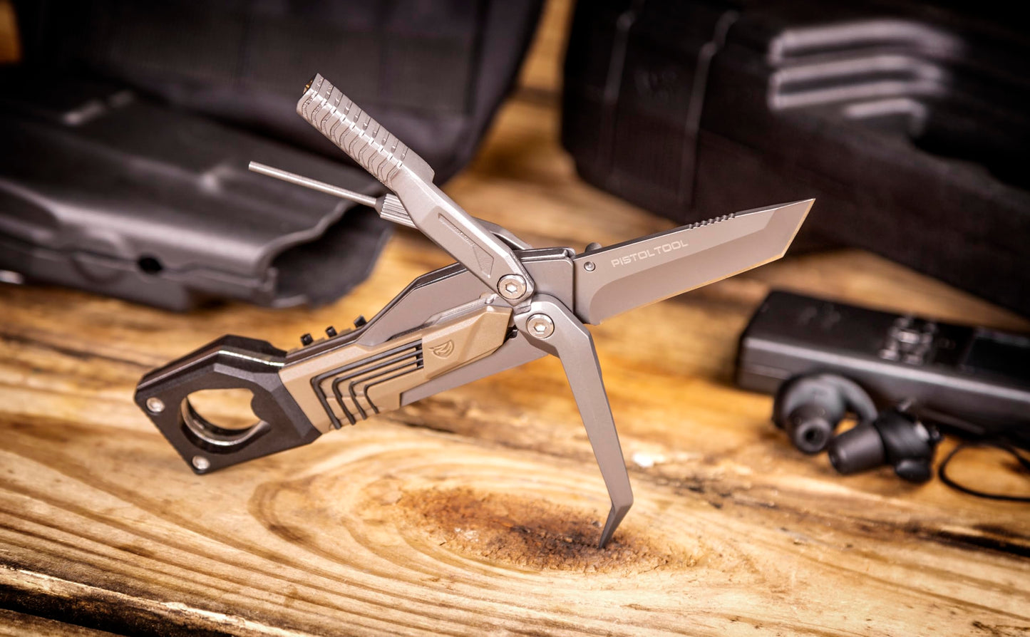 Real Avid Pistol Tool for Gun Maintenance | 19 in 1 Pistol Multitool & Handgun Utility Tool for Striker Fired & 1911 Platforms, Includes 1911 Bushing Wrench, Tanto Knife & Laser Sights Adjusters