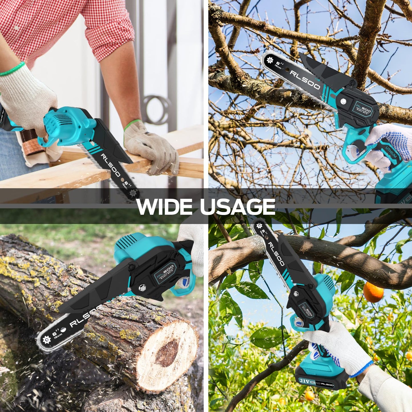 RLSOO Mini Chainsaw 6 Inch Cordless, Battery Powered Electric Handheld saw, Tree Trimmer Wood Branch Cutter for Household and Garden, Perfect for Woman, Seniors, Beginners, Seasoned Pros