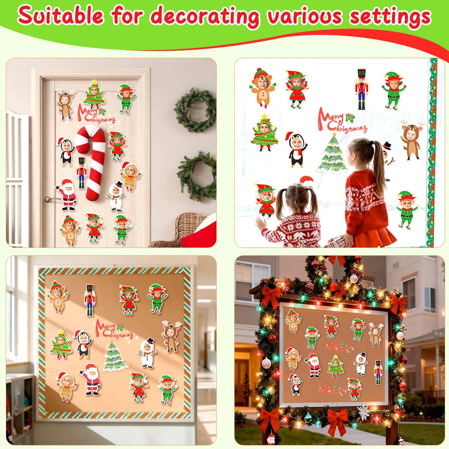 Weekgrat 48 Pcs Christmas DIY Paper Cutouts Set Gingerbread Xmas Bulletin Board Decorations Santa Snowman Christmas Cutouts Cartoon Decoration for Photo Crafts Holiday Party Classroom Home Decor