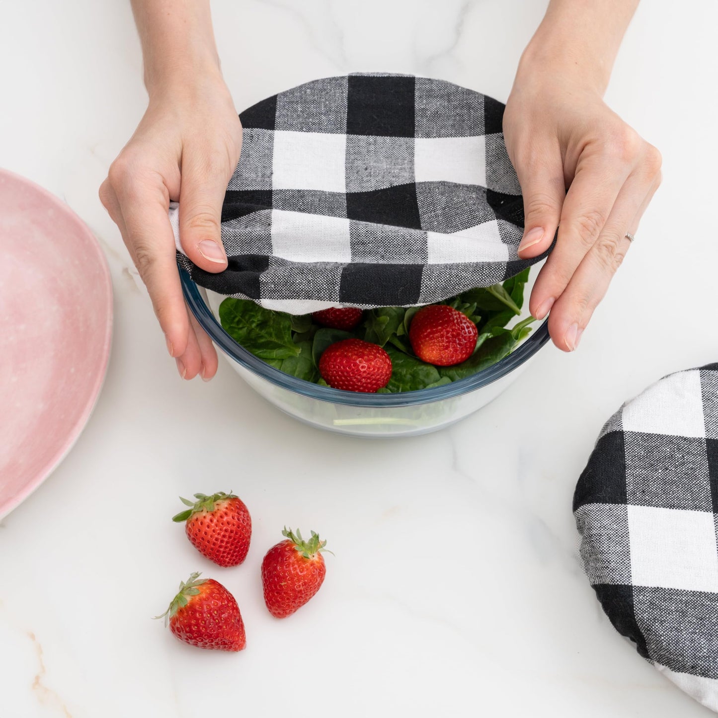 Reusable Elastic Bowl Covers - 100% Cotton Fabric Bowl Covers Set for Sourdough Bread and Mixing Bowls to Cover Dough, Fruits, Vegetables and Regulate Moisture (Black Plaid, 1XL, 1L, 1M, 1S)