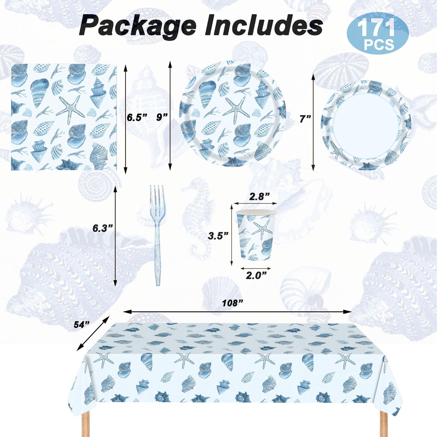 Ocean Seashell Party Plates Supplies, Coastal Beach Party Tableware Decorations Starfish Coral Disposable Paper Plates Tablecloth Cups Napkins Forks for Kids Summer Birthday Baby Shower, Serves 24