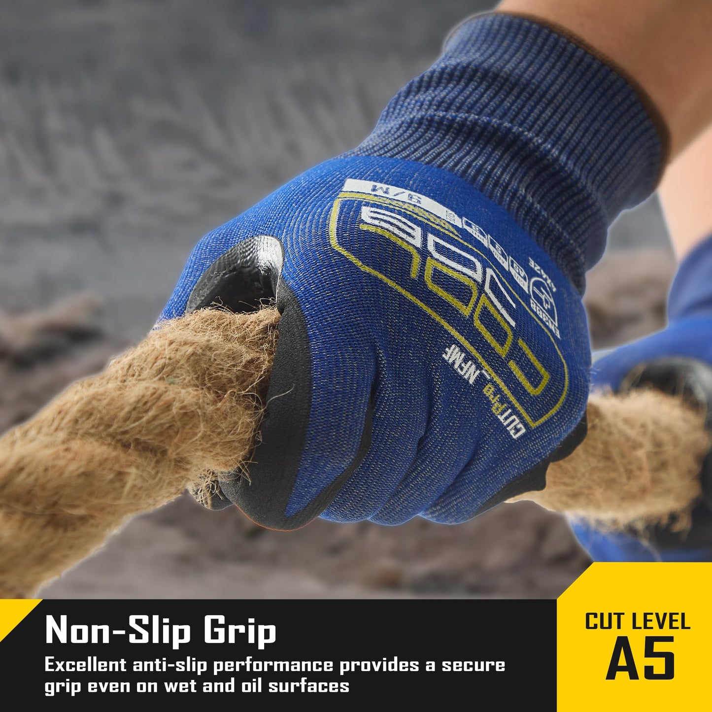 COOLJOB A5 Fiberglass Free Cut Resistant Gloves for Men, Touchscreen Safety Work Gloves with Grip Nitrile Coated, No PFAS, Non Slip, Soft & Durable, for Carving, Glass Handling, Blue Xlarge 1 Pair
