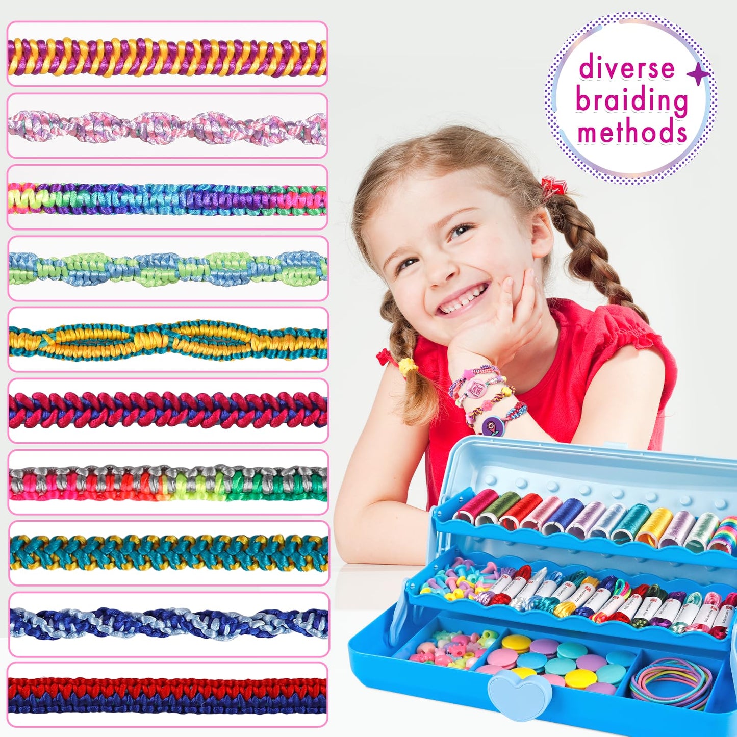 TingingYuli Friendship Bracelet Making Kit for Girls 8-12, DIY String Bracelet Maker with 3-Layer Storage Box, Arts and Crafts for Kids Ages 6-12, Easter Christmas Birthday Gift Set