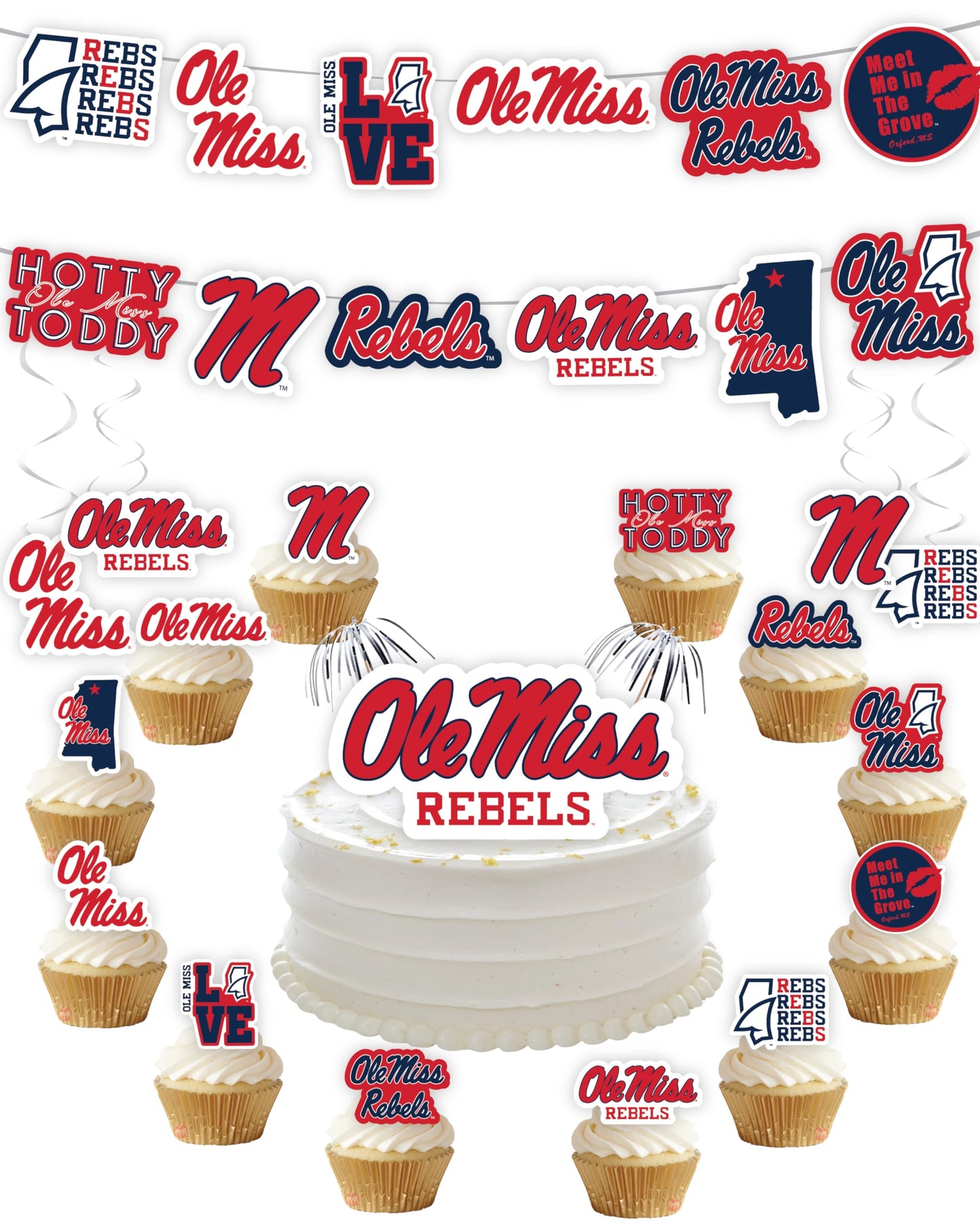 Ole Miss Party Supplies for Football, Birthday Gift, Graduation Party Banner and Cake Toppers (42 Pieces) (Ole Miss Rebels)