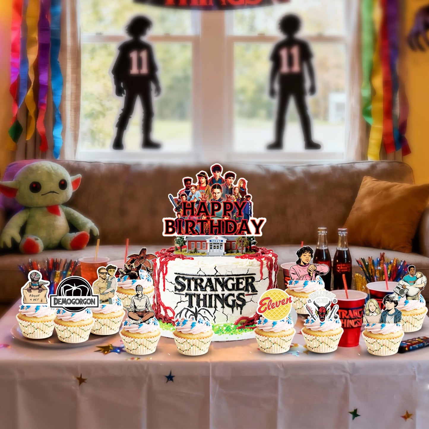 50pcs Stranger season 5 Things Party Supplies for kids, Birthday Decorations Set Include Banner, Balloonss, Hanging Swirls, Cake Cupcake Toppers for Boys Girls Theme Party ( Things 5-B)