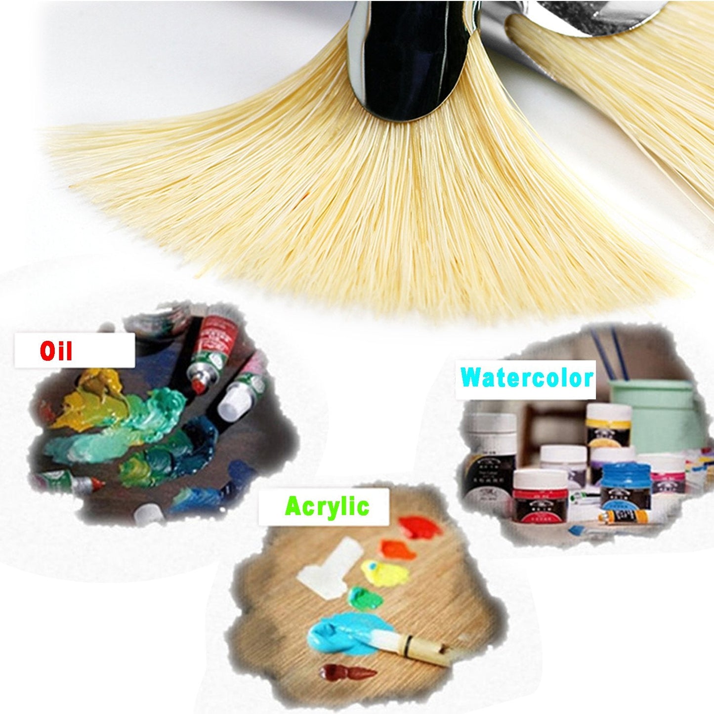 Amagic Fan Brush Set - Hog Bristle Natural Hair - Artist Soft Anti-Shedding Paint Brushes for Acrylic Watercolor Oil Painting, Long Wood Handle with Case, Set of 6